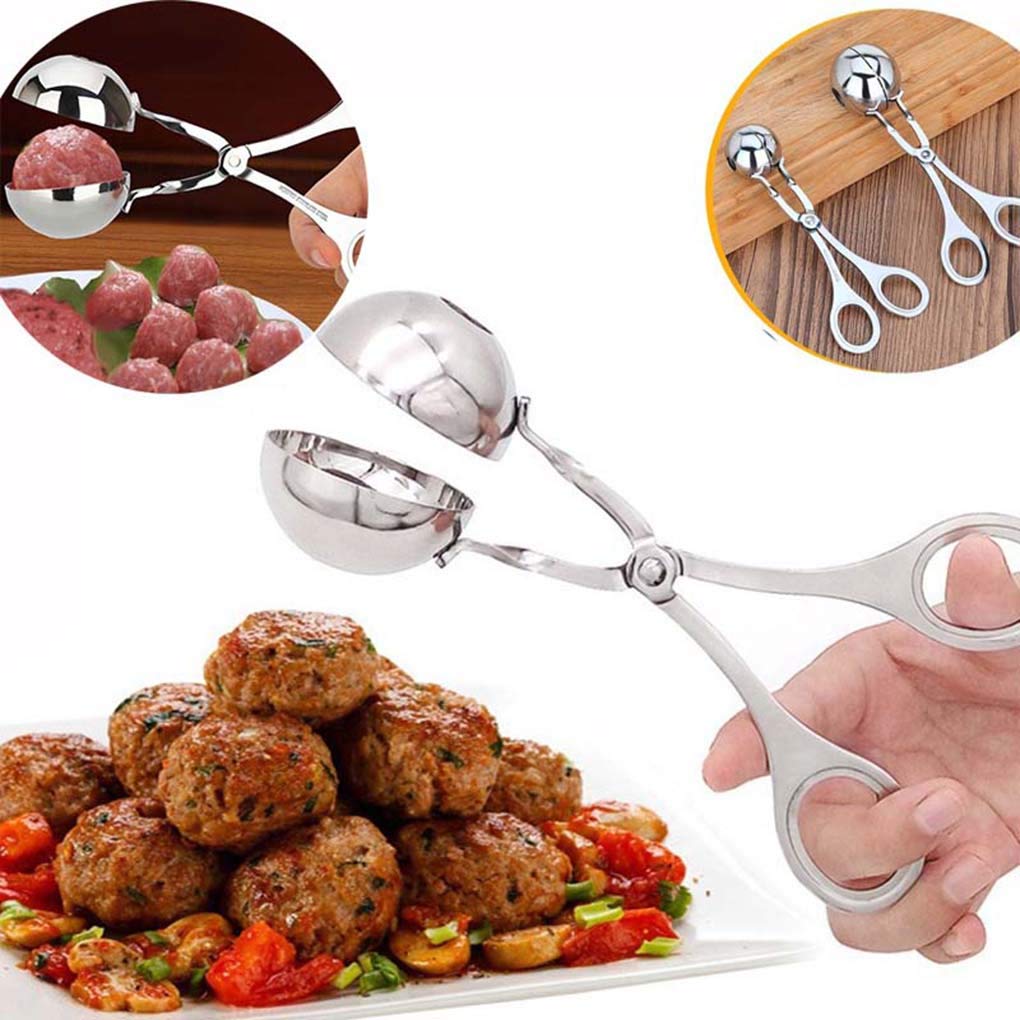 Hniuyun 2Pc Meat Baller, Stainless Steel Meatball Scoop Ball Maker, Cake Pop, Cookie Scoop, Ice Tongs, Fruits Ball Tongs For Kit