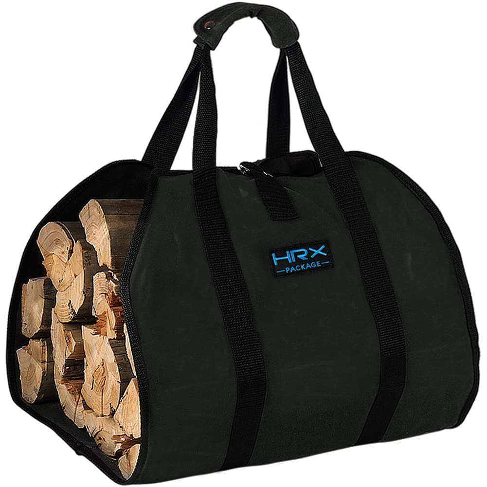 Hrx Package Waxed Canvas Firewood Carrier, Water Resistant Log Tote Wood Carrying Bag With Handles For Camping Trip Christmas Gi