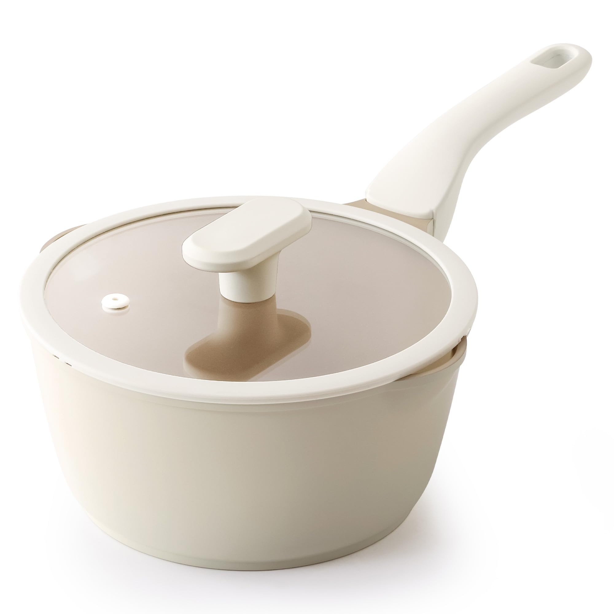 PRICUSIS Ceramic Nonstick Saucepan with Lid, 2.7 Quart Non Toxic Pot with Pour Spouts, Full Coated, 100% Dishwasher Safe, Induct