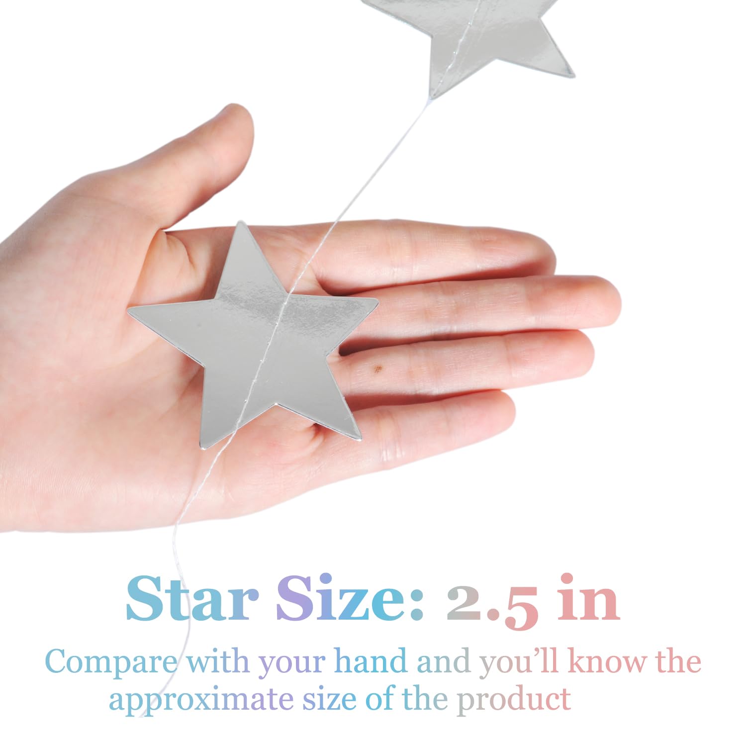 Yzurbu Silver Star Garland, 78 Feet Double Side Hanging Sparkly Paper Star Banner Decorations for Birthday Wedding Engagement Ba