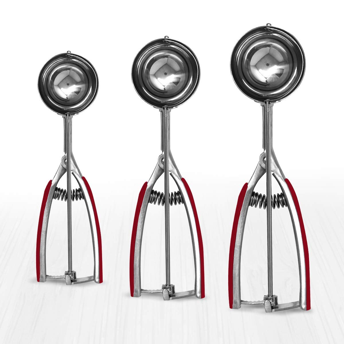Millvado Stainless Steel Ice Cream And Cookie Millvado 3 Pack Stainless Steel Ice Cream And Cookie Scoops | With Red Rubber Grip