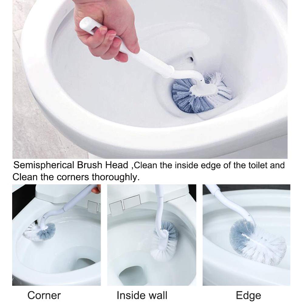 Marbrasse Toilet Brush Set - Curved Design for Deep Cleaning, ABS Material, 2 Pack, Compact Holder