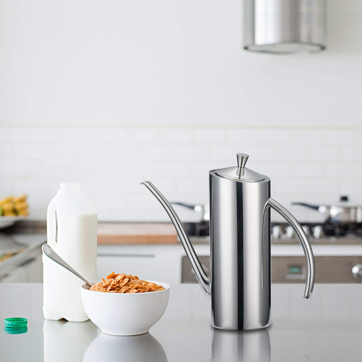KSENDALO Stainless Steel Olive Oil Dispenser - Leakproof 24oz/700mL, Ergonomic Design, Silver - Model K-135 CA FBA