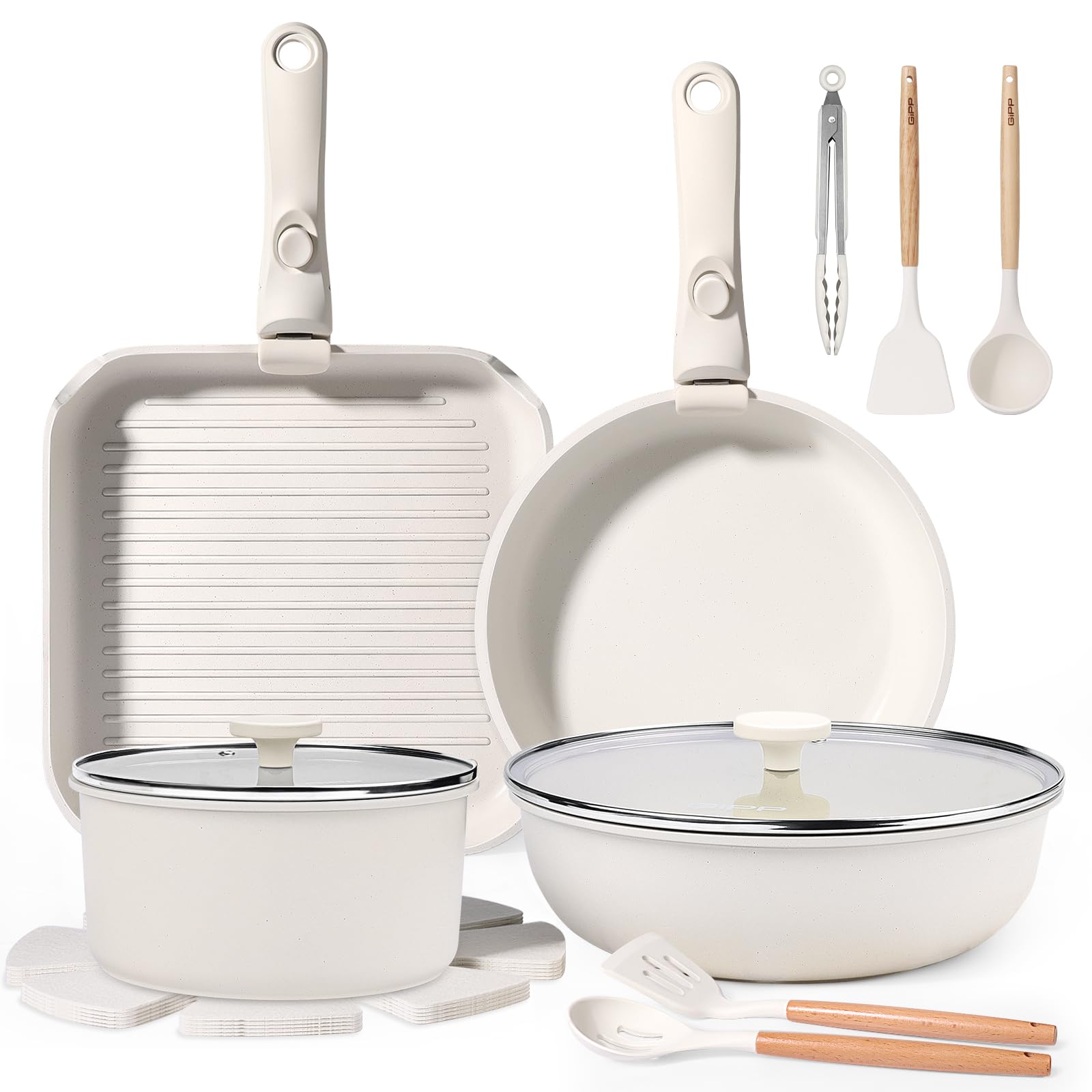 GIPP 18PCS Pots and Pans Set Cookware Set with Detachable Handle
