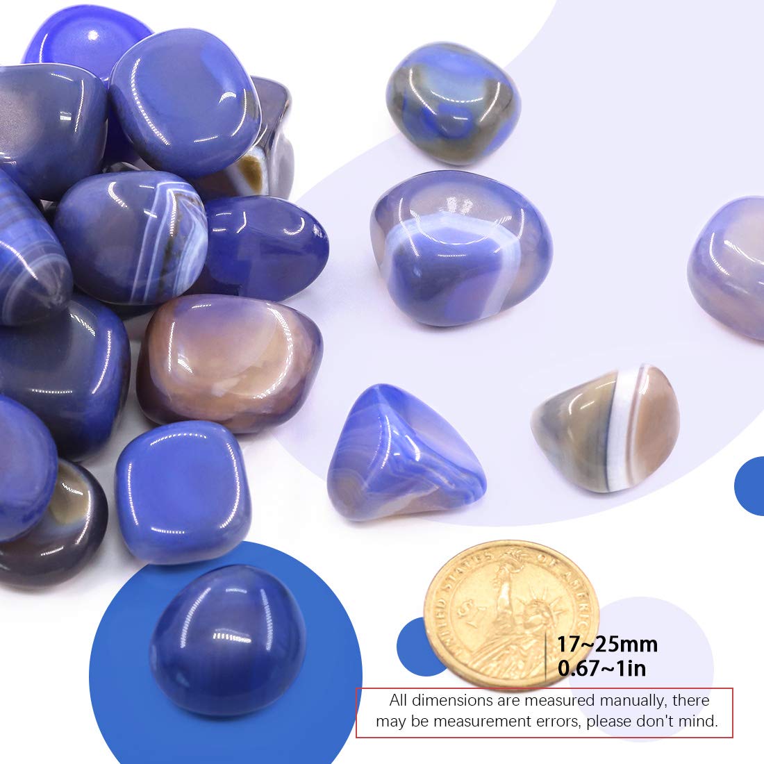 Hilitchi Blue Agate Stone Tumbled Stones for Plants Cacti & Succulents Bedding, Vase Filler, Landscape Bottom Decoration (About