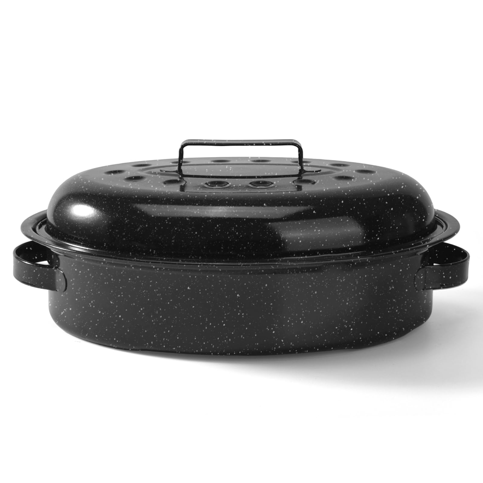 15.4 Roasting Pan With Lid, Oval Roaster Pan, Medium Enameled Roast Pan For Turkey, Chicken, Lamb, Beef Vegetables, Casserole