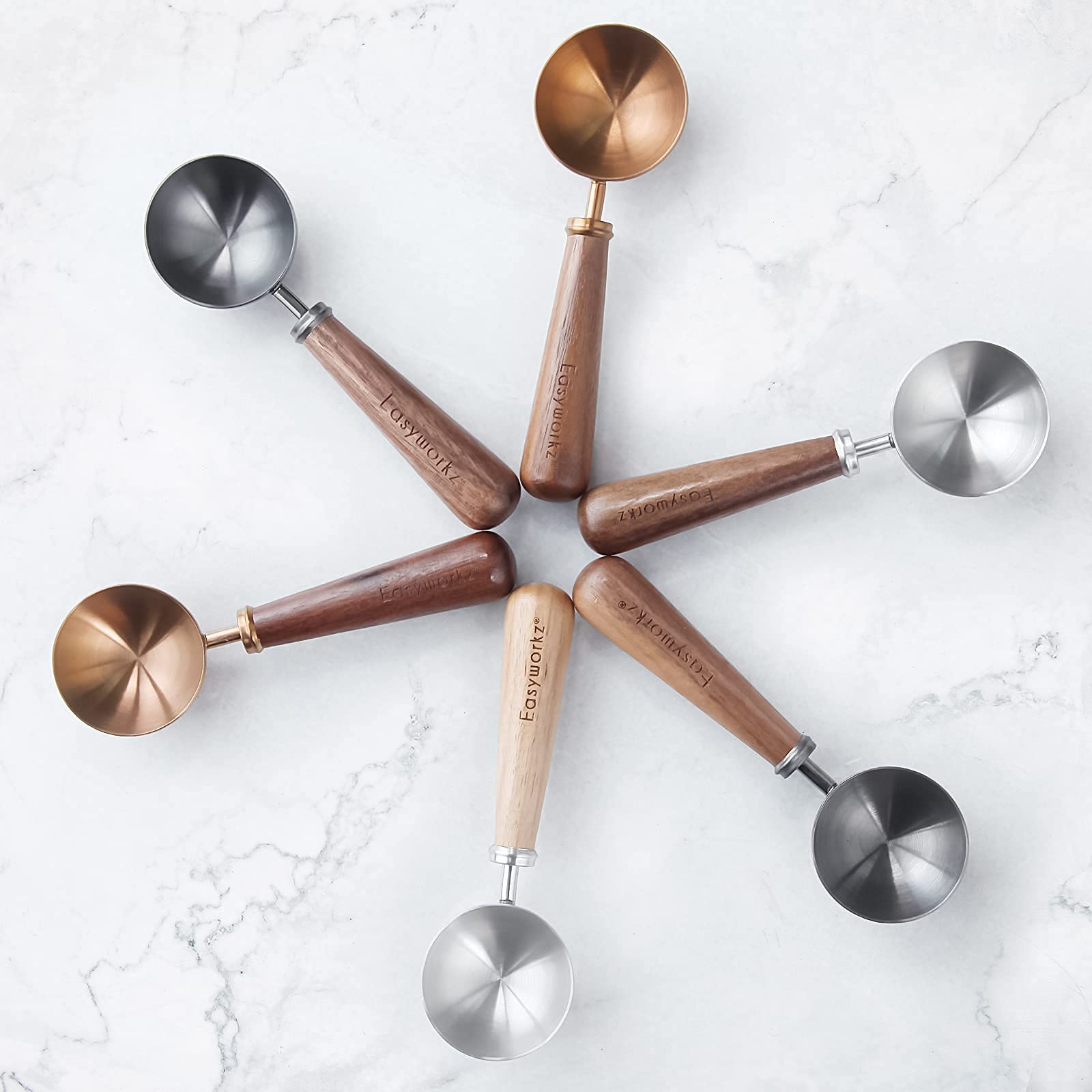 Easyworkz Retro Stainless Steel Coffee Spoon With Black Walnut Handle,10G - Measuring Spoon (Rose Gold)