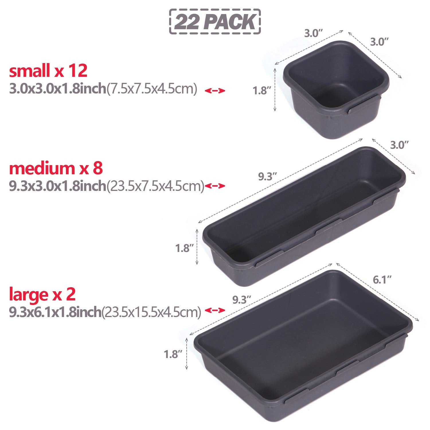 Set of 22 Interlocking Desk Drawer Organizer Tray Dividers Plastic Shallow Narrow Drawers Organizers Separators and Storage Bins