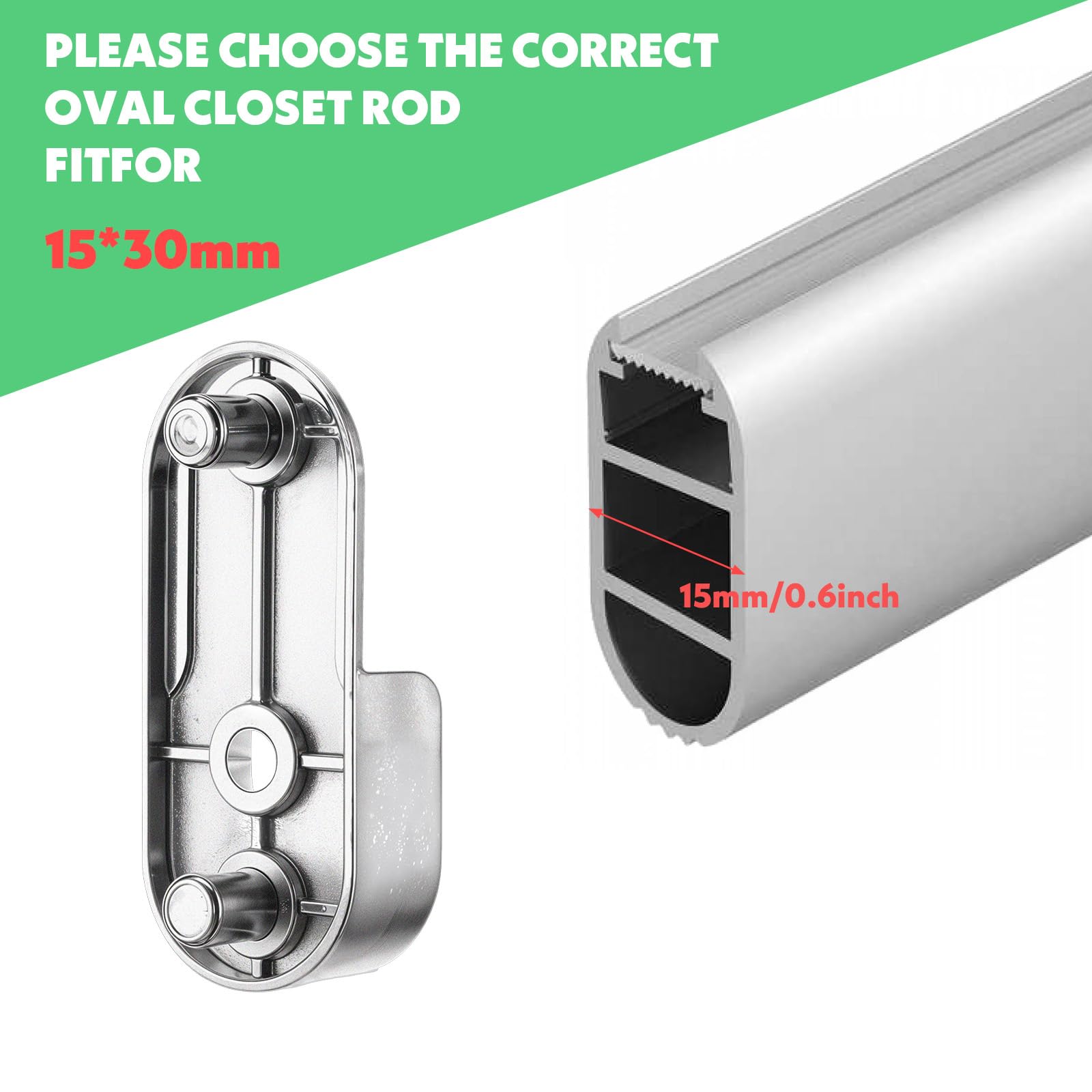 8 Pcs Oval Closet Rod End Supports, Metal Wardrobe Bracket Rod Holders With Rear Facing 6.5Mm Pins, Heavy-Duty Closet Pole Socke