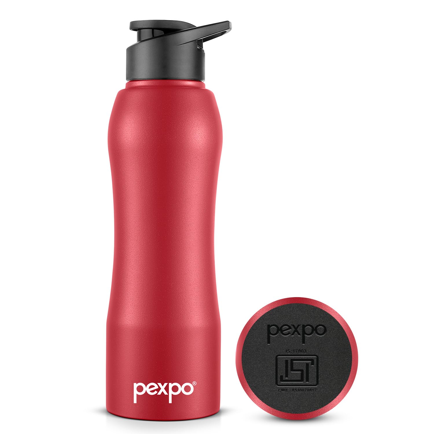 Pexpo Bistro Pro Isi Certified Stainless Steel Fridge Cooling/Sports Sipper Water Bottle 1 Litre, Crimson Red |Single Wall | Hom