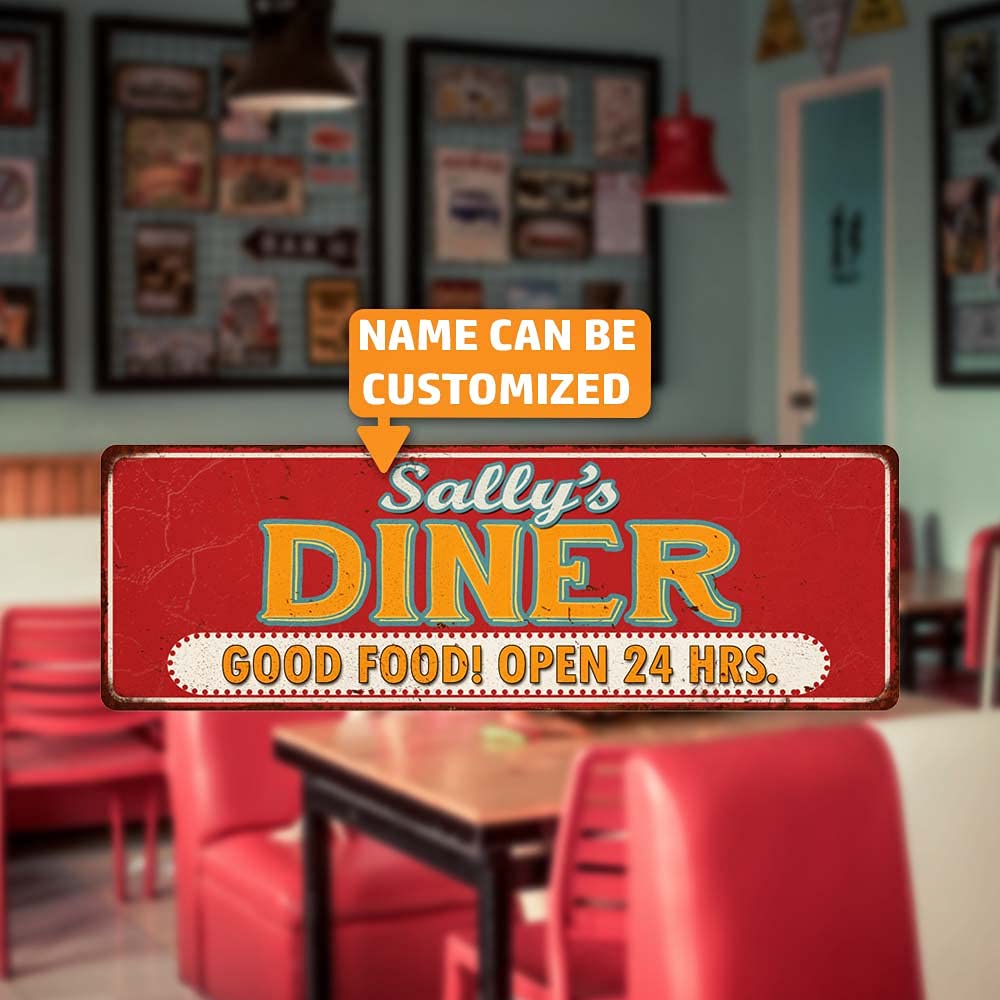 Personalized Diner Retro Sign Vintage Signs Restaurant D  Cor Diner Grill Tin Wall Art Decoration Grill Gift 8 X 24 Matte Finish