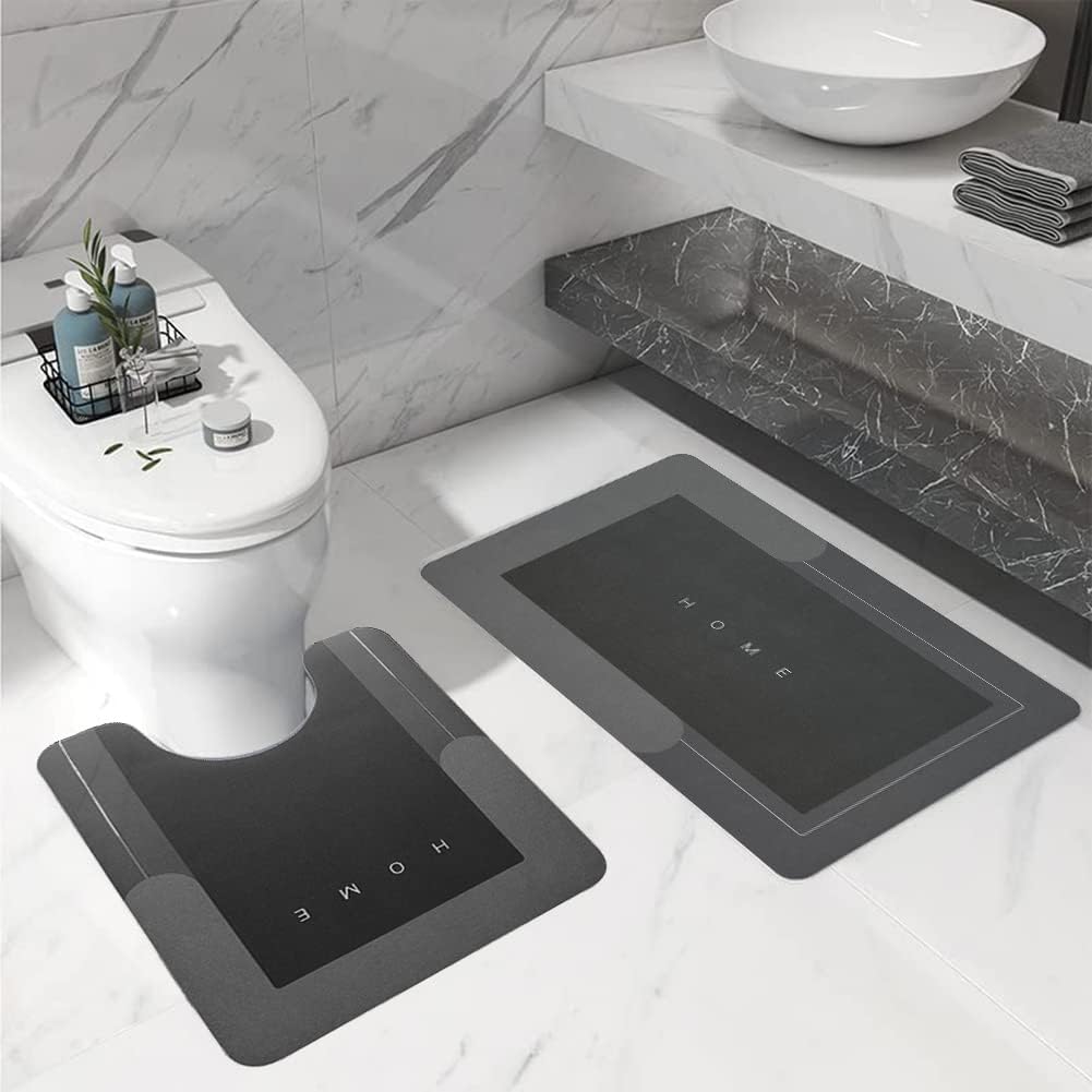 2Pcs Bathroom Mats U Shaped Set, Non-Slip Quick-Dry Toilet Bath Rug For Tub, Shower And Bath Room 19.7''X31.5''+19.7''X23.6'', D