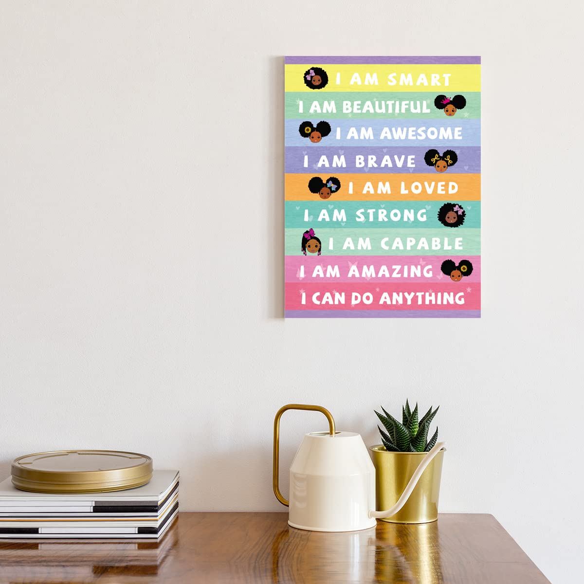 Affirmation Wall Decor,I Am Smart Black Girl Affirmation Inspirational Wall Art Canvas,Black Girl Motivational Canvas Framed Wal