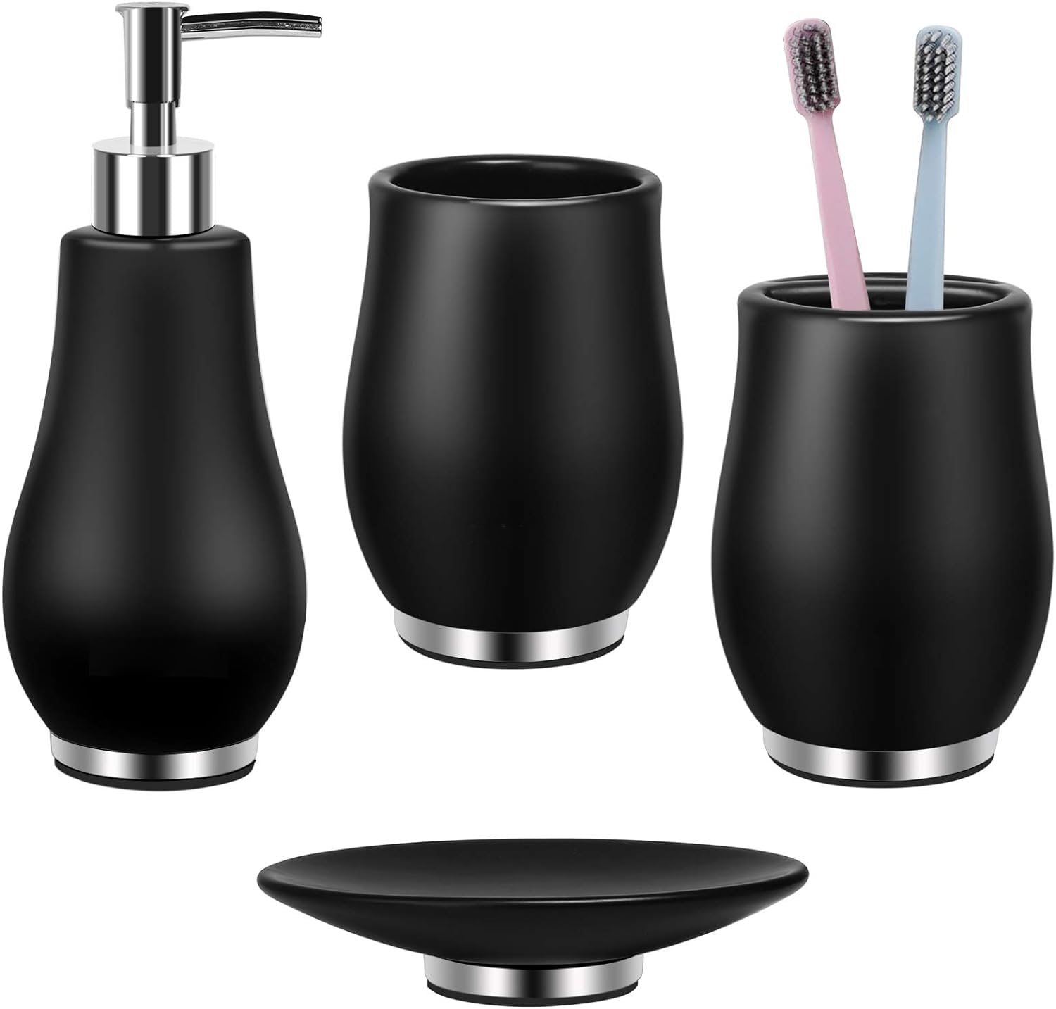 Rqyixi Bathroom Accessories Set 4 Pcs Toothbrush Holder Soap Dispenser Ceramic Bathroom Accessory Set With Toothbrush Cup Soap D