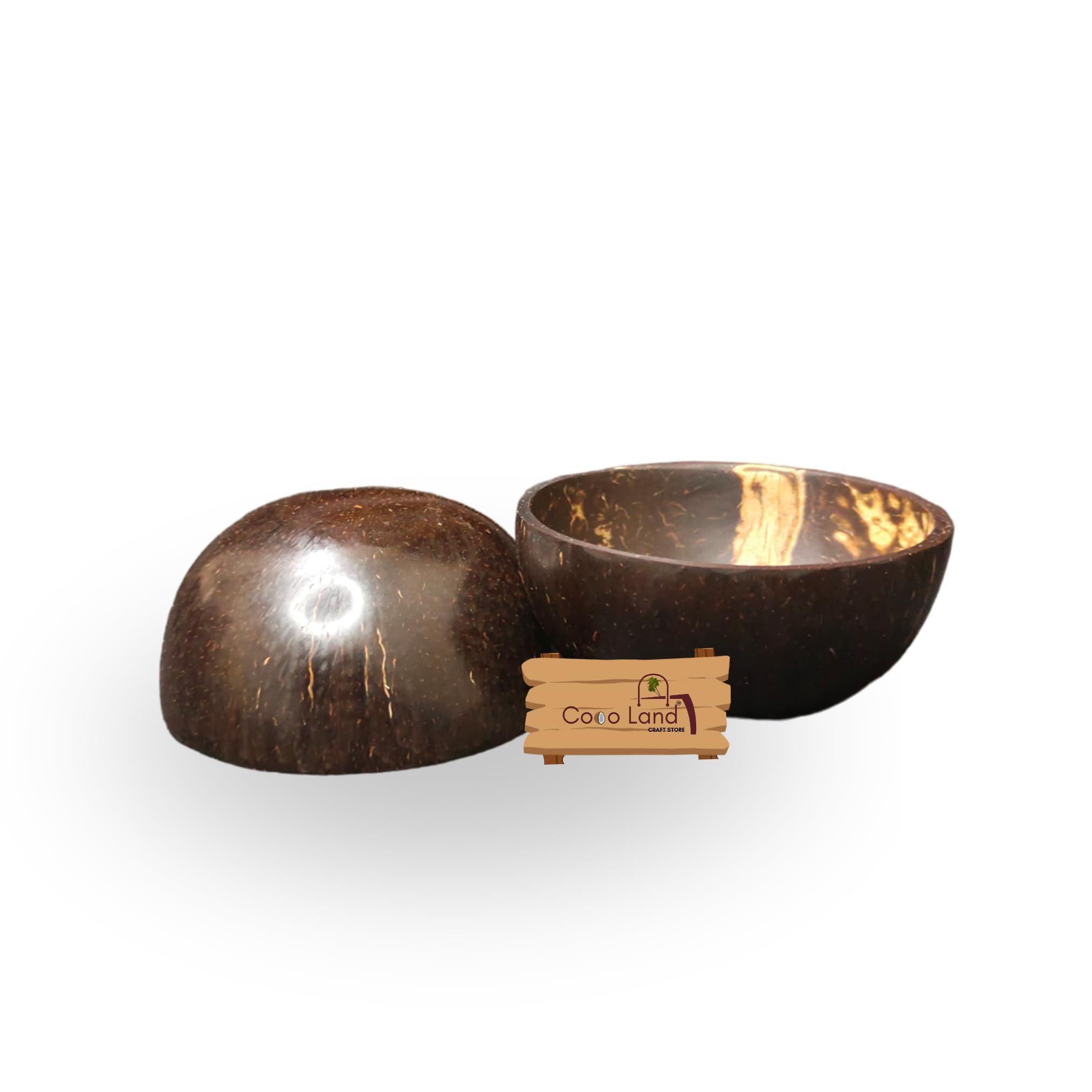 Coco Land Coconut Shell Sausage Bowl (Small Size Pack Of 2) 100 Ml |Coconut Oil Polished Decorative Pots, Chutney,Pickle,Smoothi