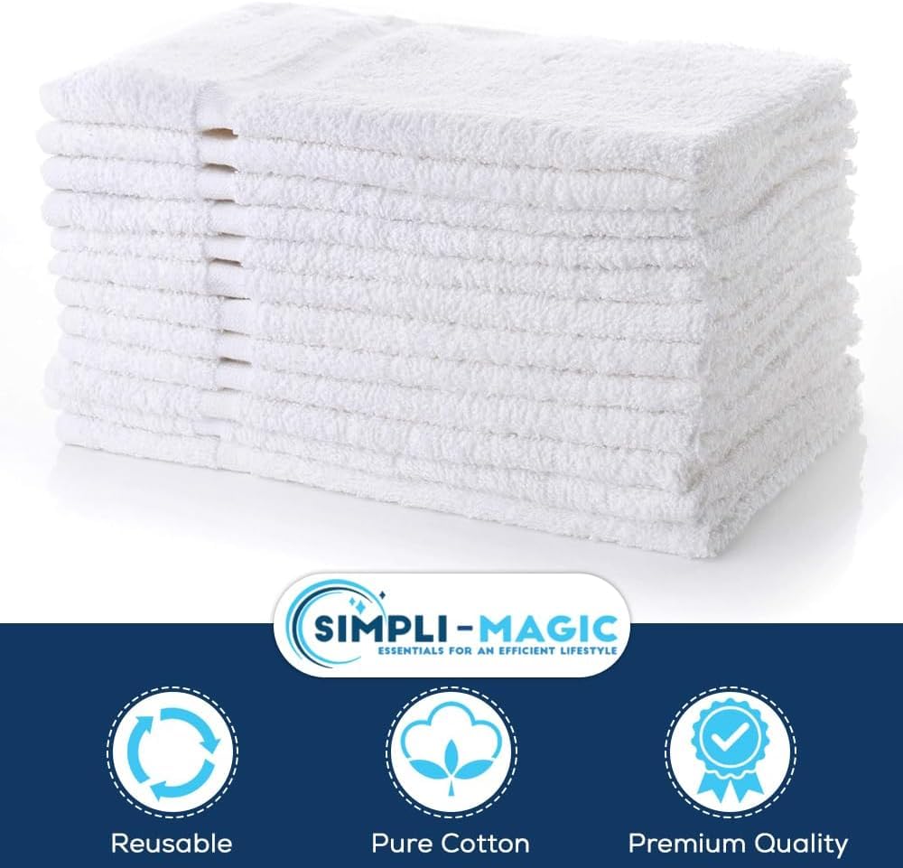 Simpli-Magic Cotton Hand Towels, 16''X27'', 12 Pack, White