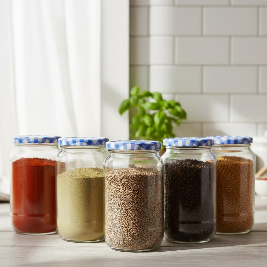 Ginoya Brothers  Kitchen Glass Jar (5, 1500 Ml. Round Clip Jar)