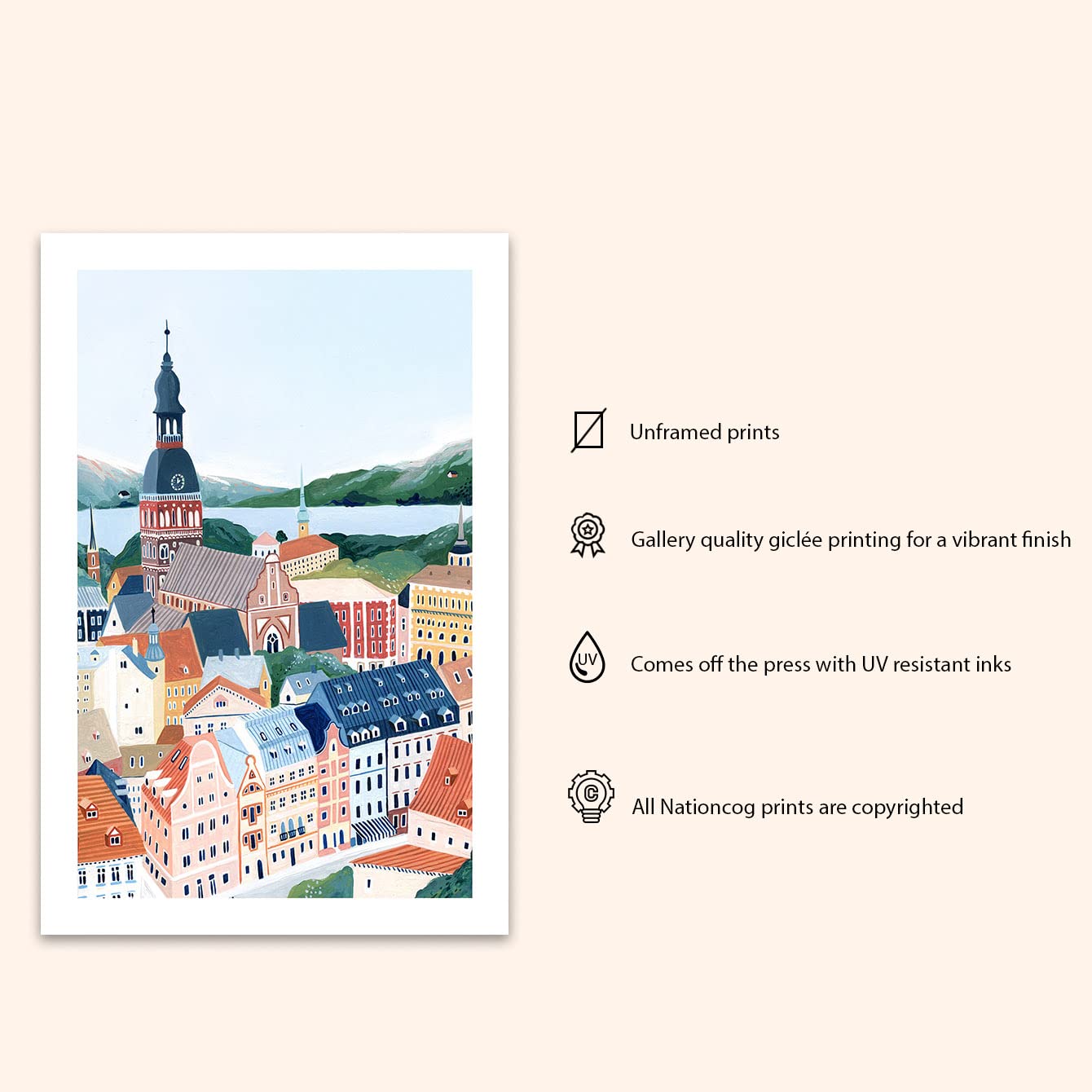 Nationcog Riga Art Print, Latvia Wall Art, Riga Poster, Travel Gift, Travel Poster, Home Decor, Europe Print, Housewarming (Unfr