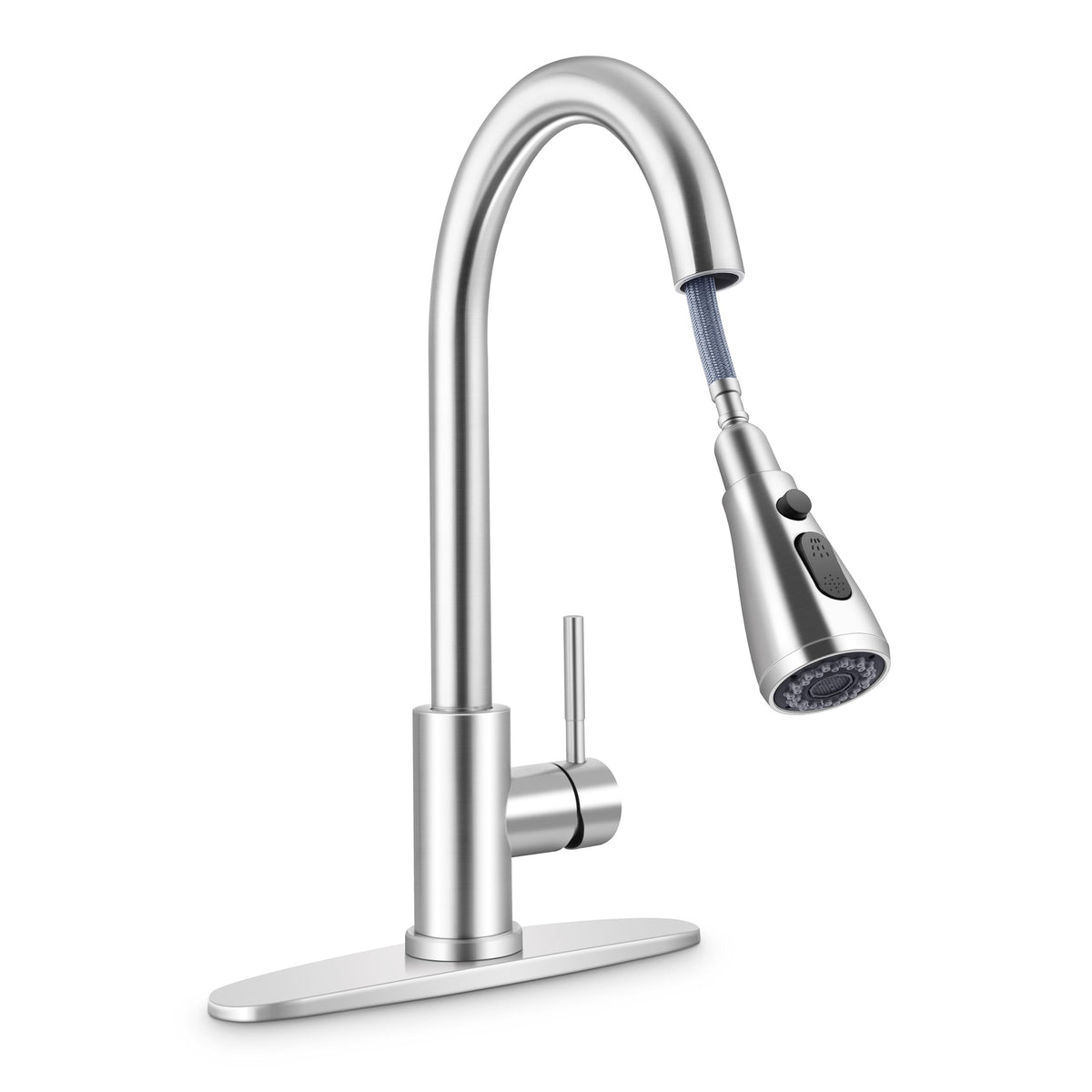 Herogo Kitchen Sink Faucet For 1 Hole Or 3 Hole, Brushed Nickel Stainless Steel Kitchen Faucets With Pull Down Sprayer & Deck Pl