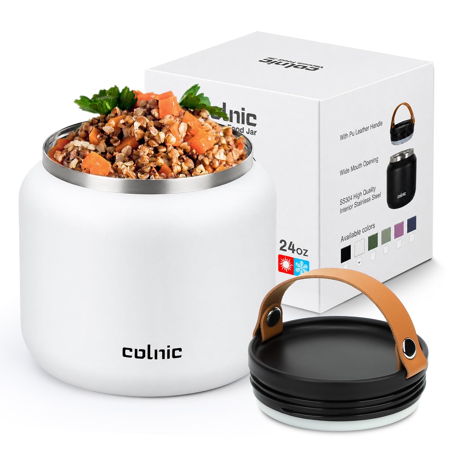 Colnic Vacuum Insulated Food Jar Wide Mouth Food Thermo?24oz?Matte White
