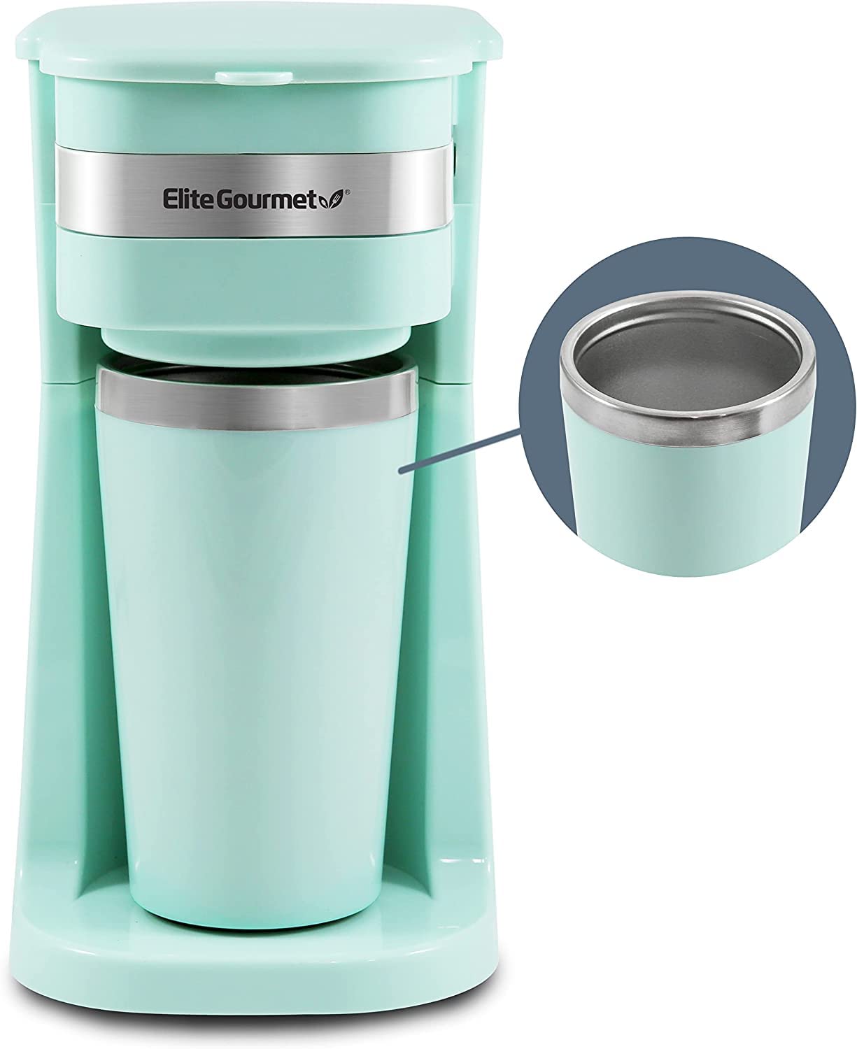 Elite Gourmet Ehc113M Personal Single-Serve Compact Coffee Maker Brewer Includes 14Oz. Stainless Steel Interior Thermal Travel M
