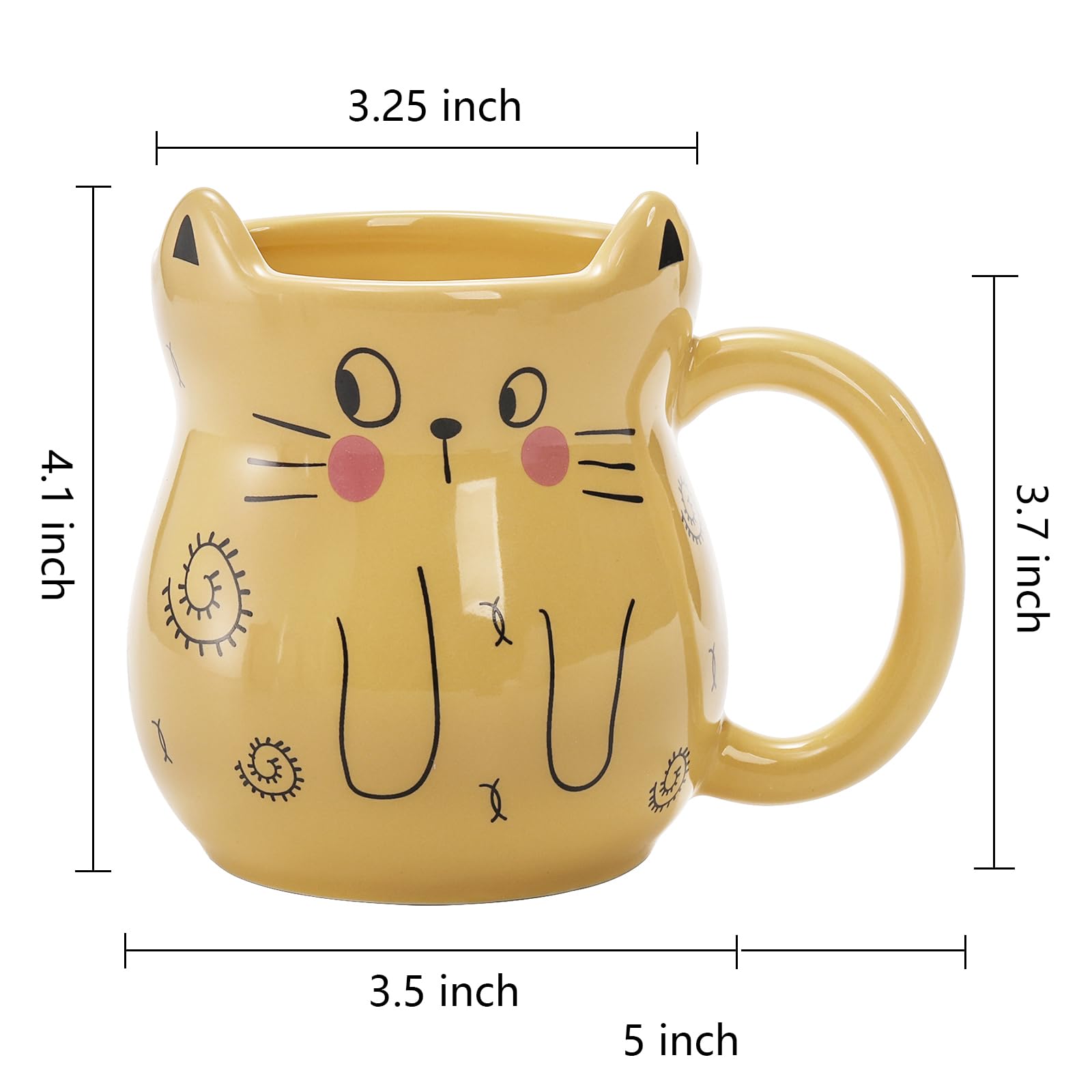 Yarlung Set Of 4 Cat Mug With Handle, 12 Oz Cute Ceramic Coffee Mugs Set Novelty Cartoon Cat Gift For Mother'S Day, Cat Lovers,