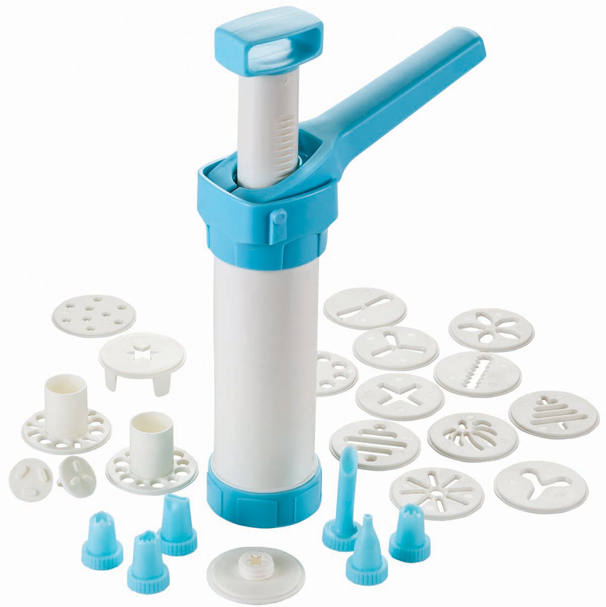 Hutzler Easy Action Cookie Press And Food Decorator, One Size, White/Turquoise
