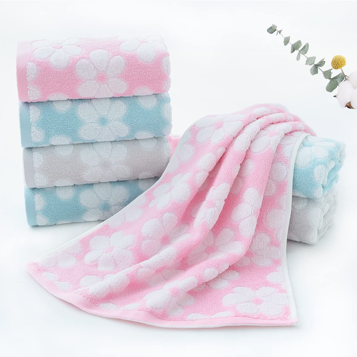 Pidada Hand Towels Set Of 2 Floral Pattern 100% Cotton Soft Absorbent Decorative Towel For Bathroom 13.4 X 29.1 Inch (Light Grey