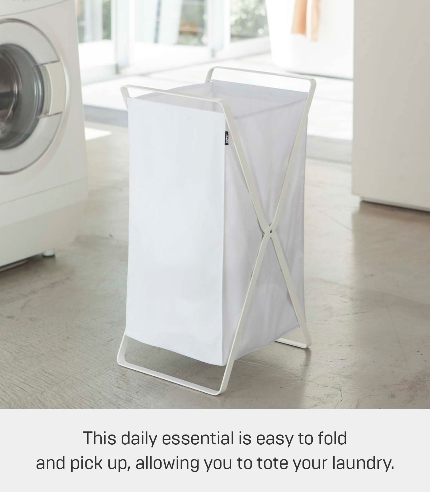 Yamazaki Home Laundry Basket - Foldable Storage Hamper Organizer Steel One Size White