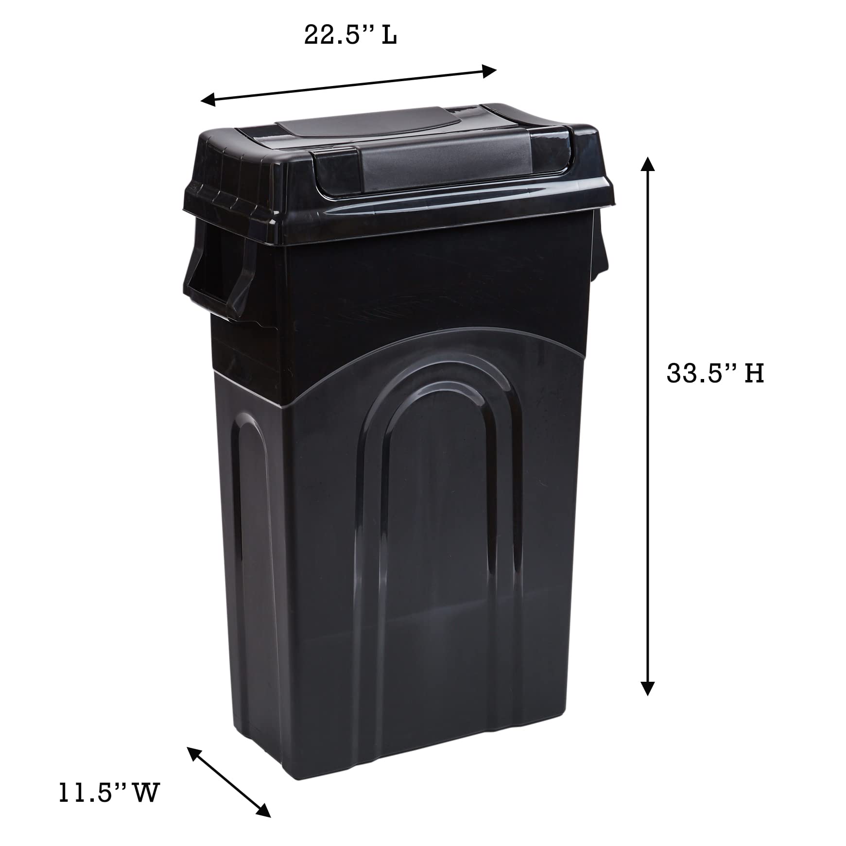 United Solutions Highboy Waste Container With Swing Lid, 23 Gallon, Space Saving Slim Profile And Easy Bag Removal, Handles For