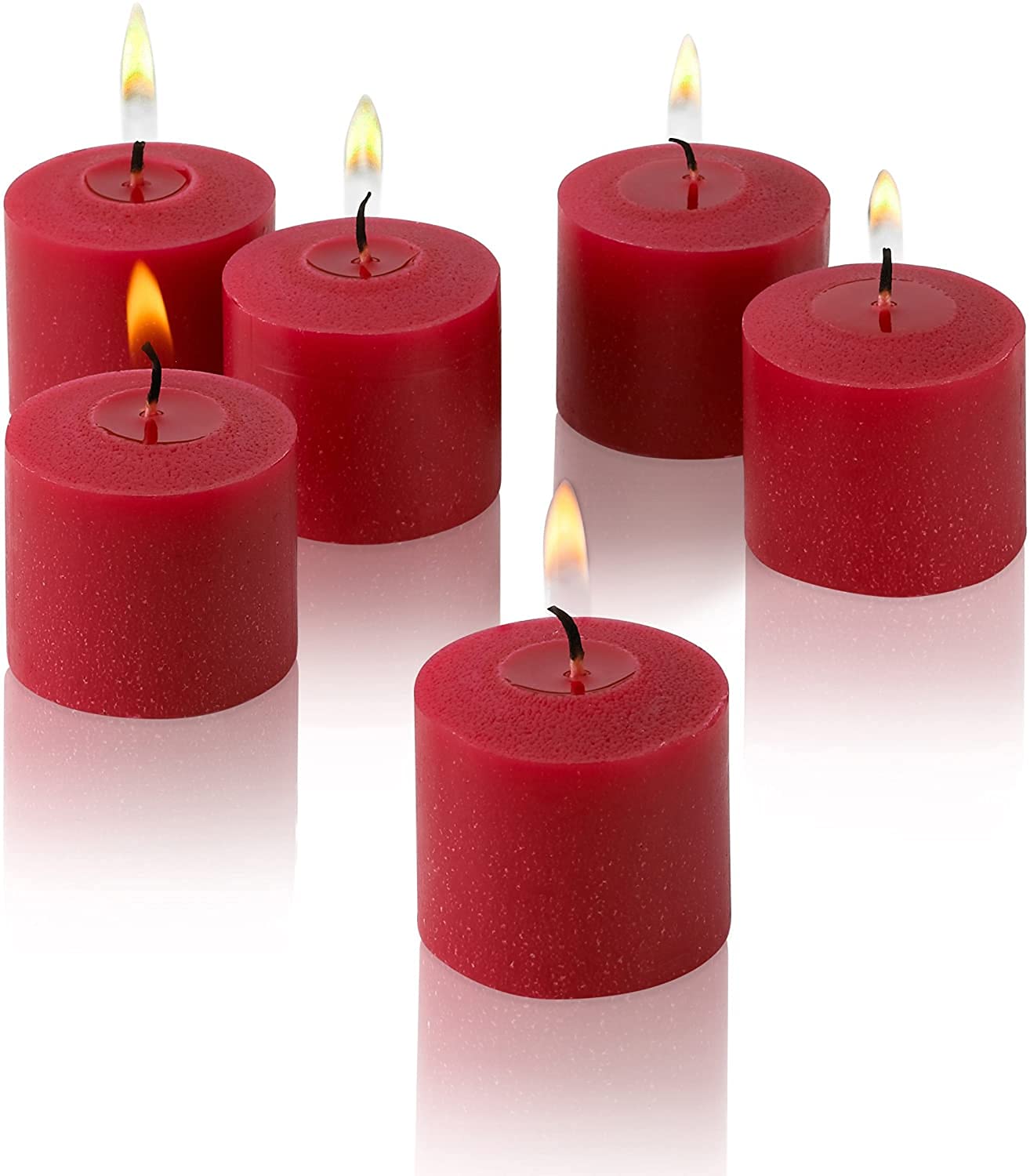 MOWIN Votive Candles Unscented Smokeless Wax Candles Set of 6 Votive Glass Candle Home Decor Small Candle 8-9 Hour (Red Votive C