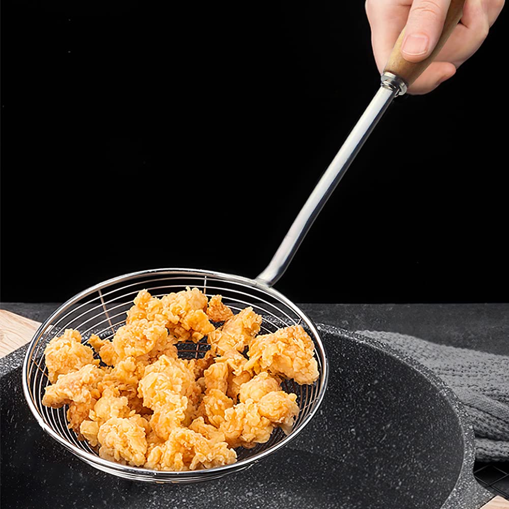 Spider Strainer, Cooking Spider, 5.5 Inch Spider Strainer Skimmer, Strainer With Wood Handle, Fryer Scoop Strainers For Kitchen