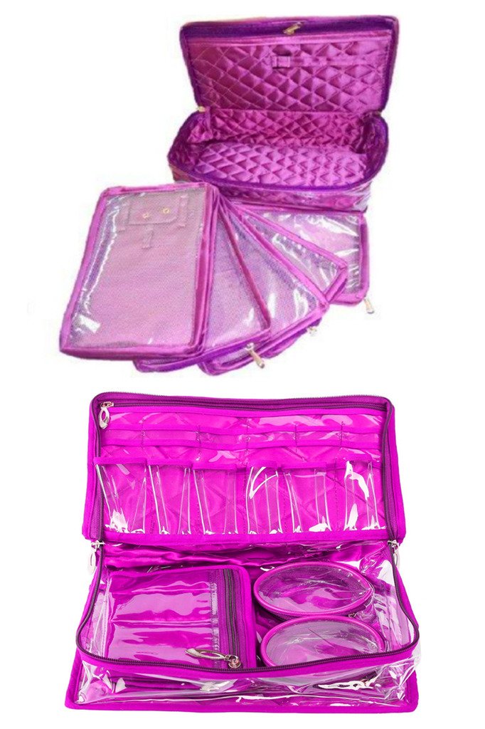 Atorakushon Combo Jewelry Earringstops Studs Half Set Vanity Case 5 Necklace Pouch Organizer Kit With 2 Churi Satin Wardrobe Org