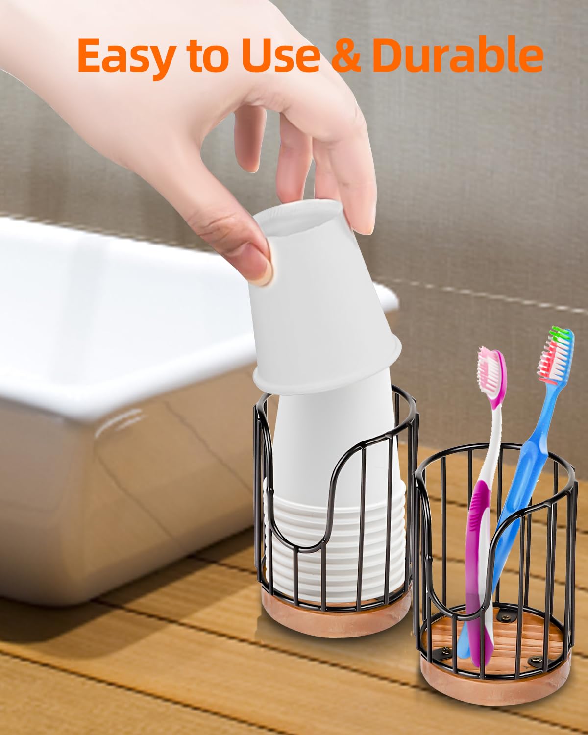 Tanggiteck 2Pcs Rural Style Bathroom Cup Dispenser, Small Disposable Paper Cup Holder, 3Oz Disposable Mouthwash Cup Storage Rack