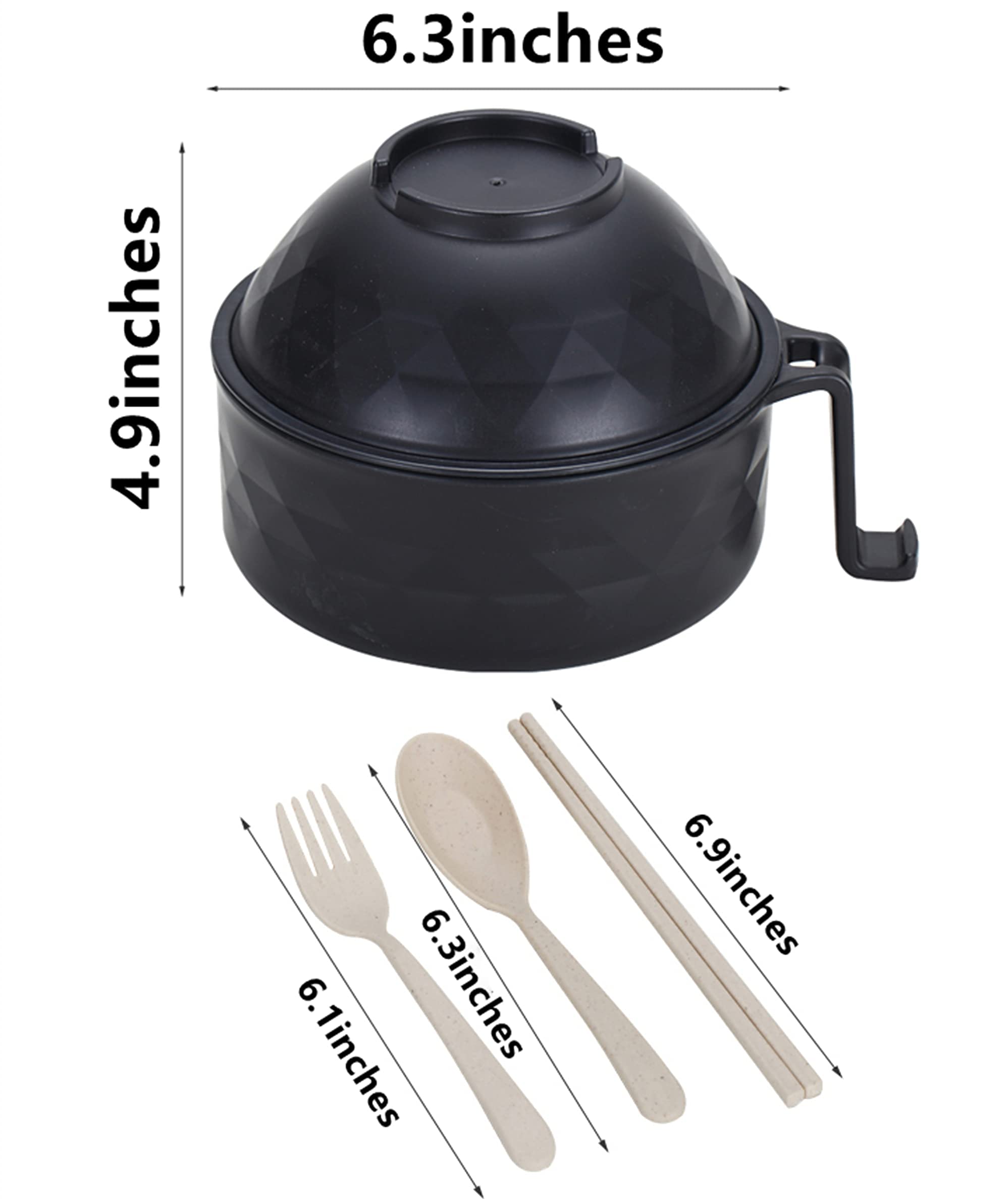Layron Ramen Cooker Bowl Set - 33oz Microwave Noodle Bowl with Chopsticks, Black, Standard Size, Perfect for College Dorm Essentials