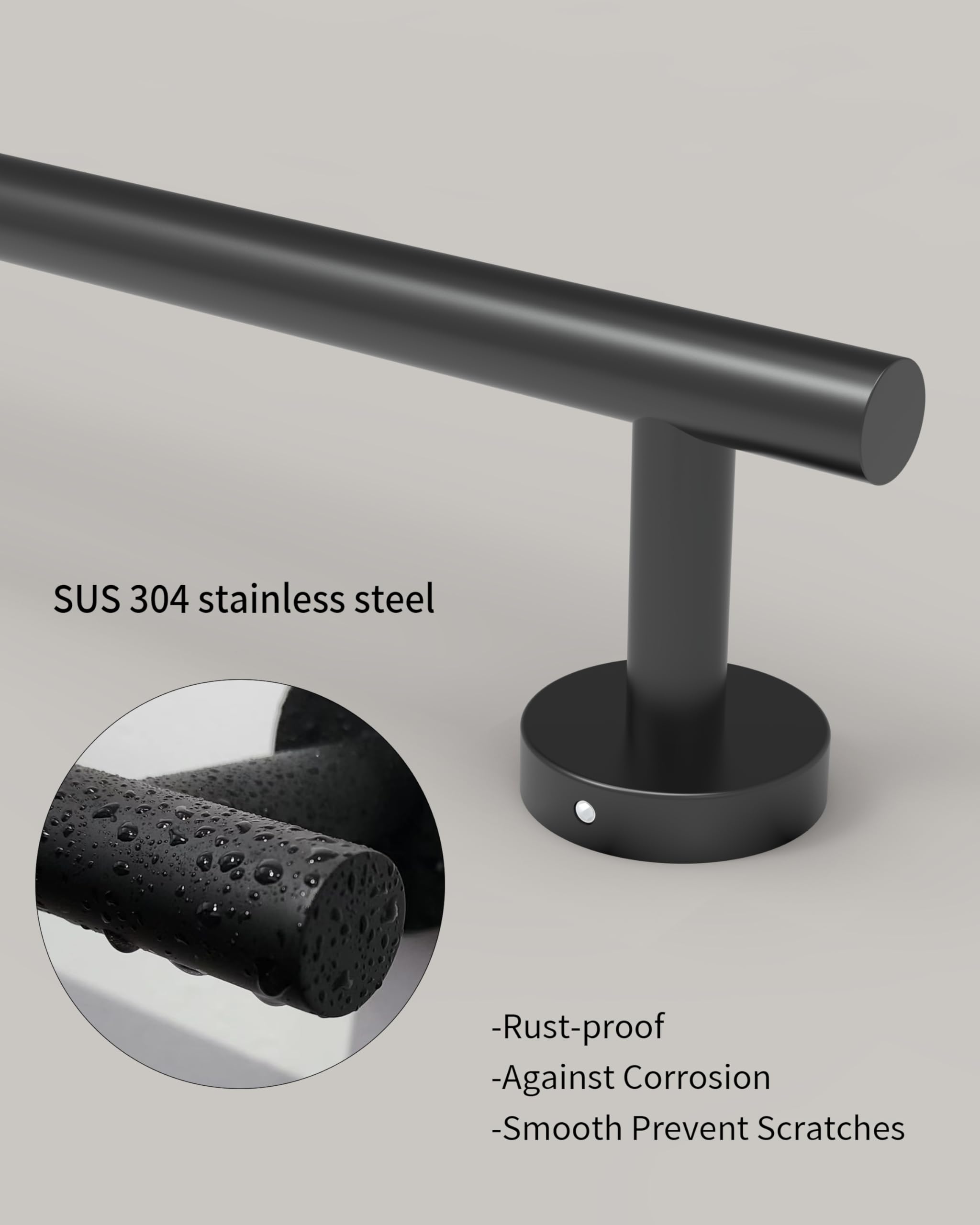 Wzkaly Black Towel Bar, 22 Inch 304 Stainless Steel Towel Rack Bathroom, Towel Holder Black Wall Mount, Total Length 24 Inch