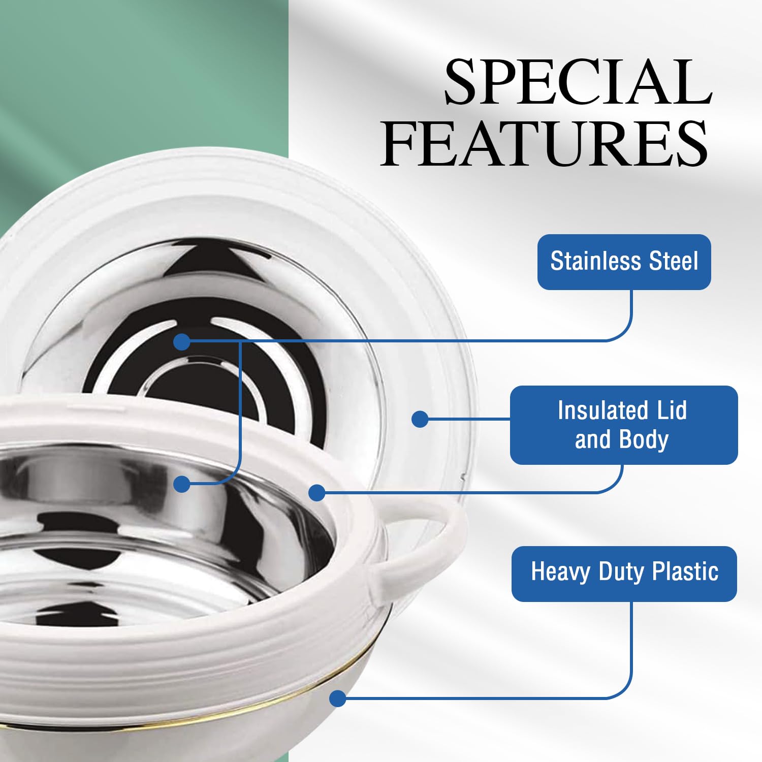 Tmvel Ambiente Food Warmer Hot Pot Set Of Insulated Casseroles 1.2 1.6 And 2.5 Litre (White)