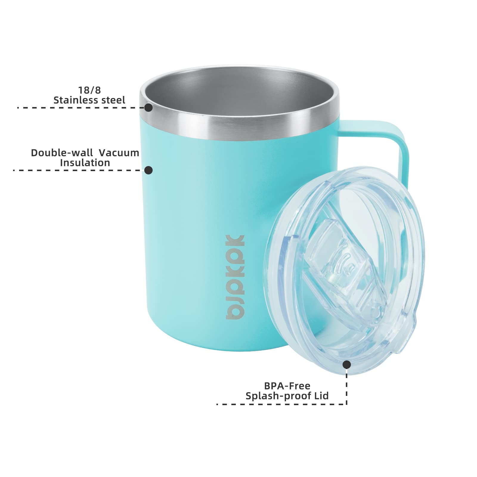 Bjpkpk 14Oz Coffee Mug With Handle 2 Count (Pack Of 1),Stainless Steel Insulated Coffee Mug With Splash Proof Lid-Turquoise,14Oz