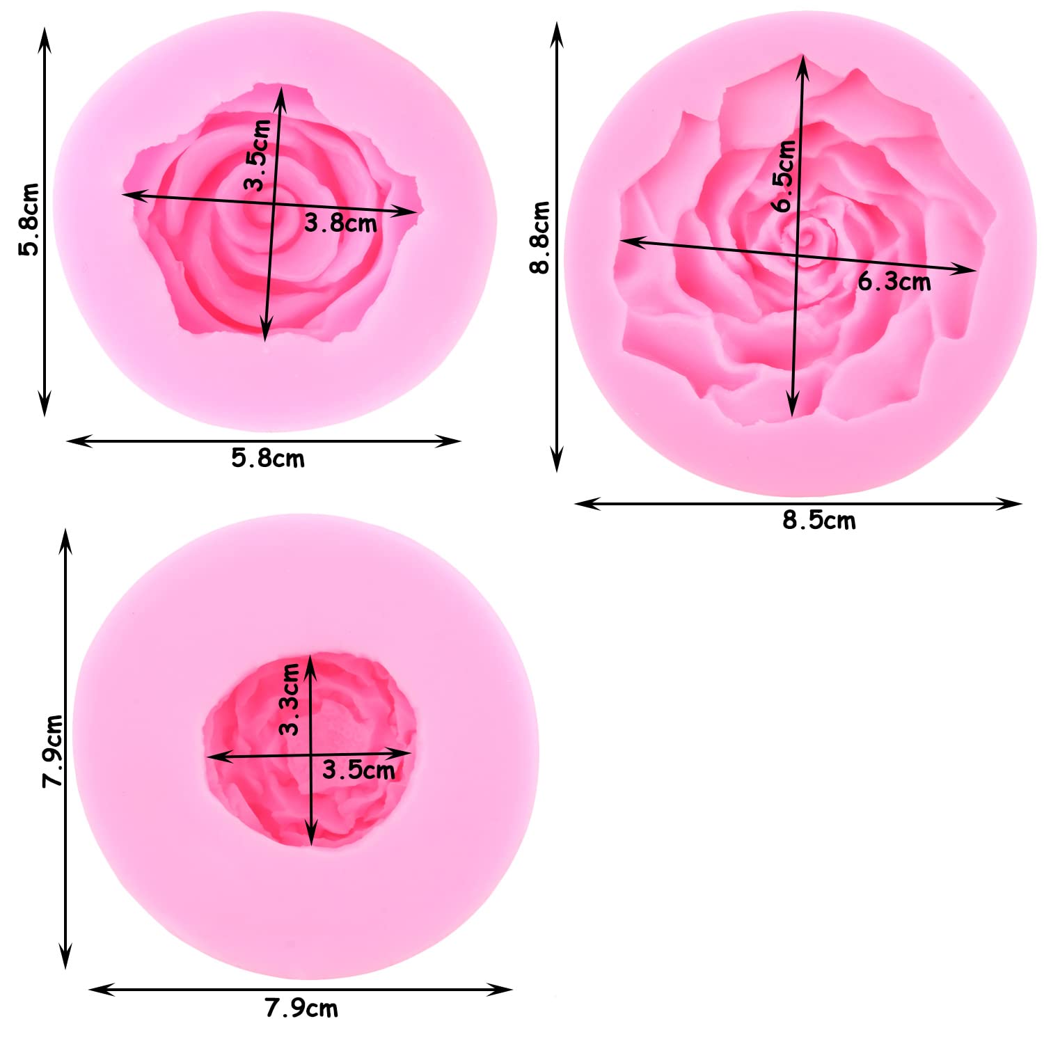 Zixiang Bloom 3D Rose Flower Silicone Mold Peony Flower Fondant Molds For Cake Decorating Soap Candle Making Candy Chocolate Pol