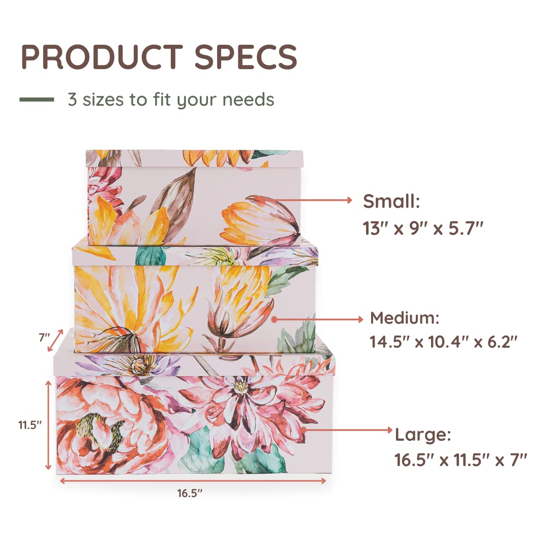 Soul & Lane Decorative Cardboard Storage Boxes with Lids for Home Decor and Organization, Set of 3 Large Keepsake Boxes for Memo