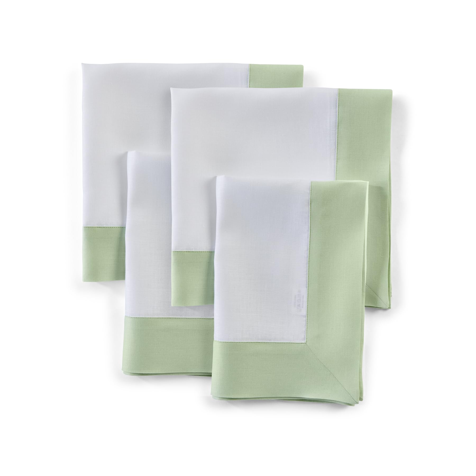 Solino Home Linen Dinner Napkins 20 X 20 Inch - 100% Pure Linen Light Green And White Cloth Napkins Set Of 4 - Contempo, Handcra