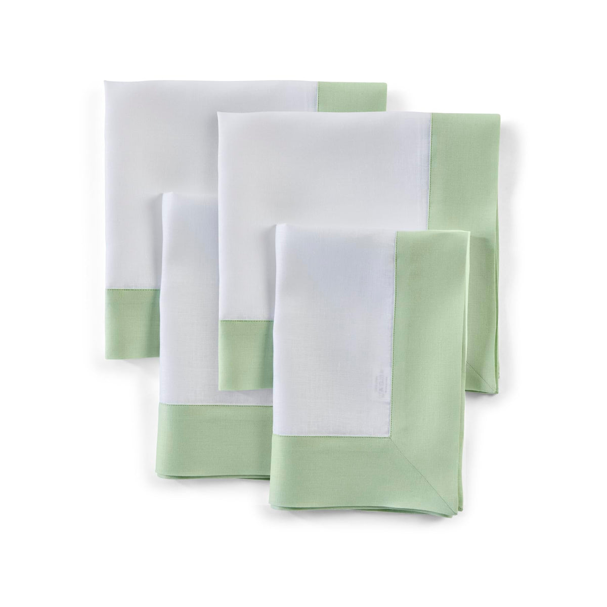 Solino Home Linen Dinner Napkins 20 X 20 Inch - 100% Pure Linen Light Green And White Cloth Napkins Set Of 4 - Contempo, Handcra
