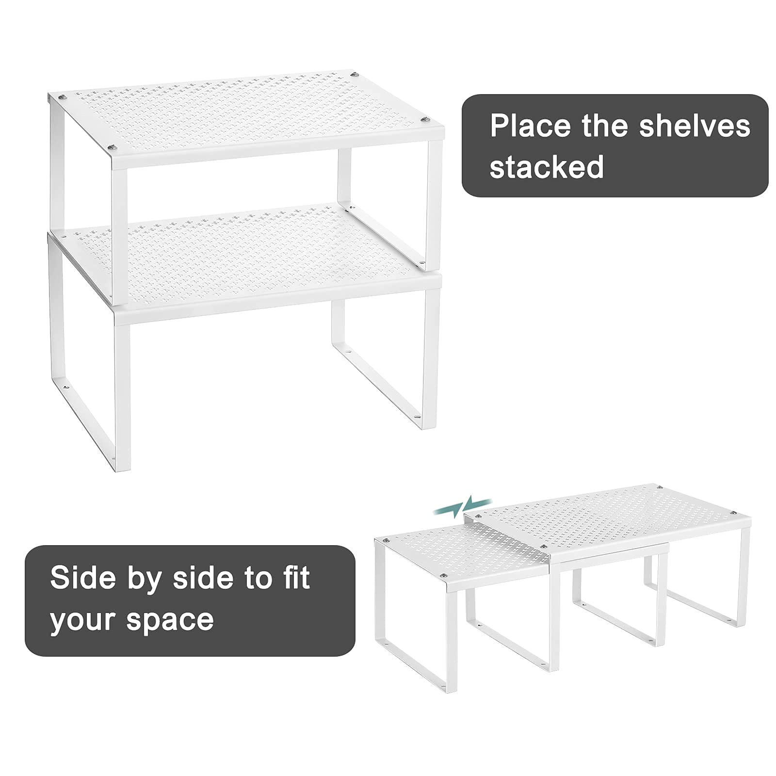 MOOACE Kitchen Cabinet Shelf Organizers, Set of 4 Kitchen Counter Storage Shelves, Expandable Stackable Spice Rack Pantry Shelf