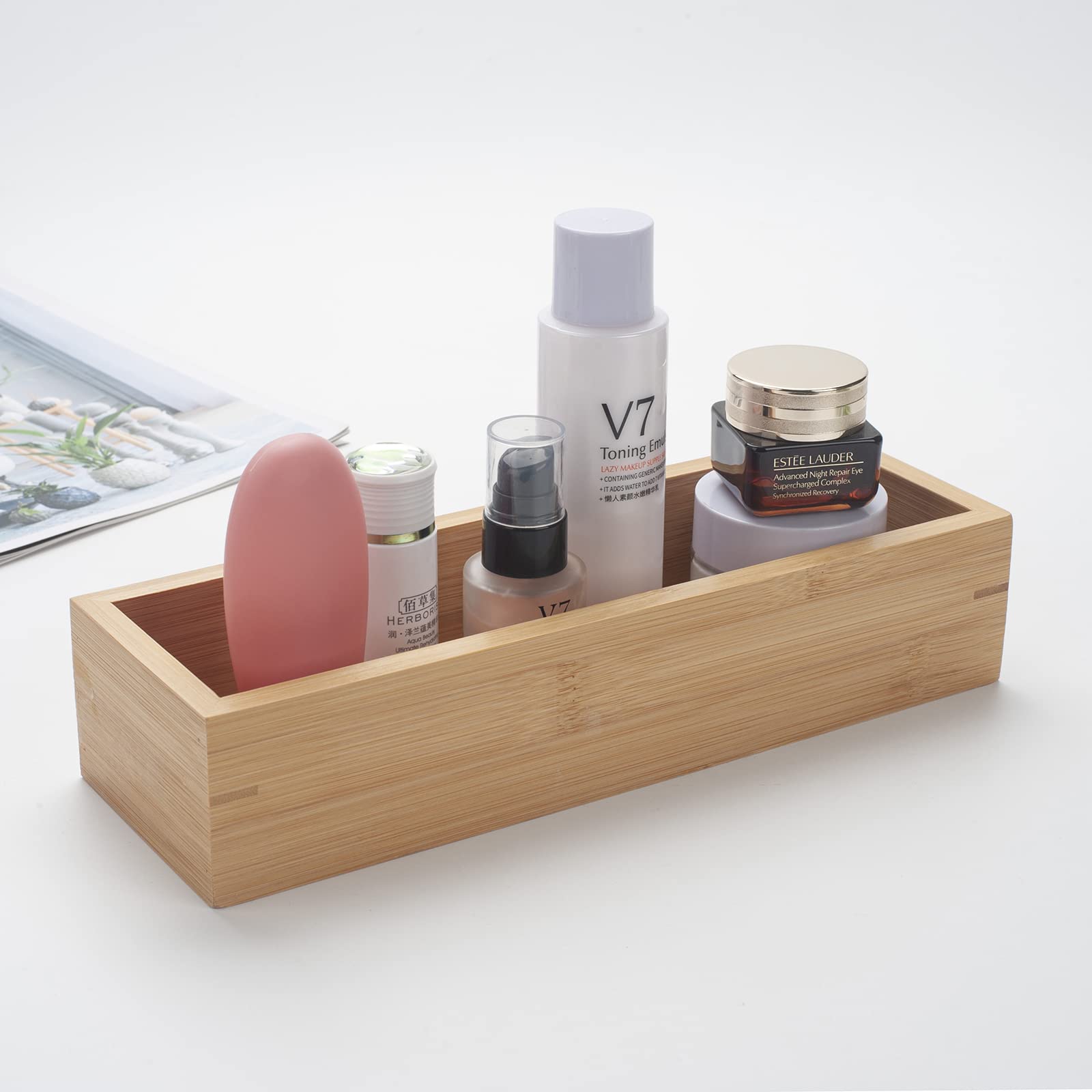 3Pcs Bamboo Bathroom Tray, Bathroom Organizer, Wooden Basket Tray For Counter Toilet Tank Top, Home Decor Wood Box For Toilet Pa