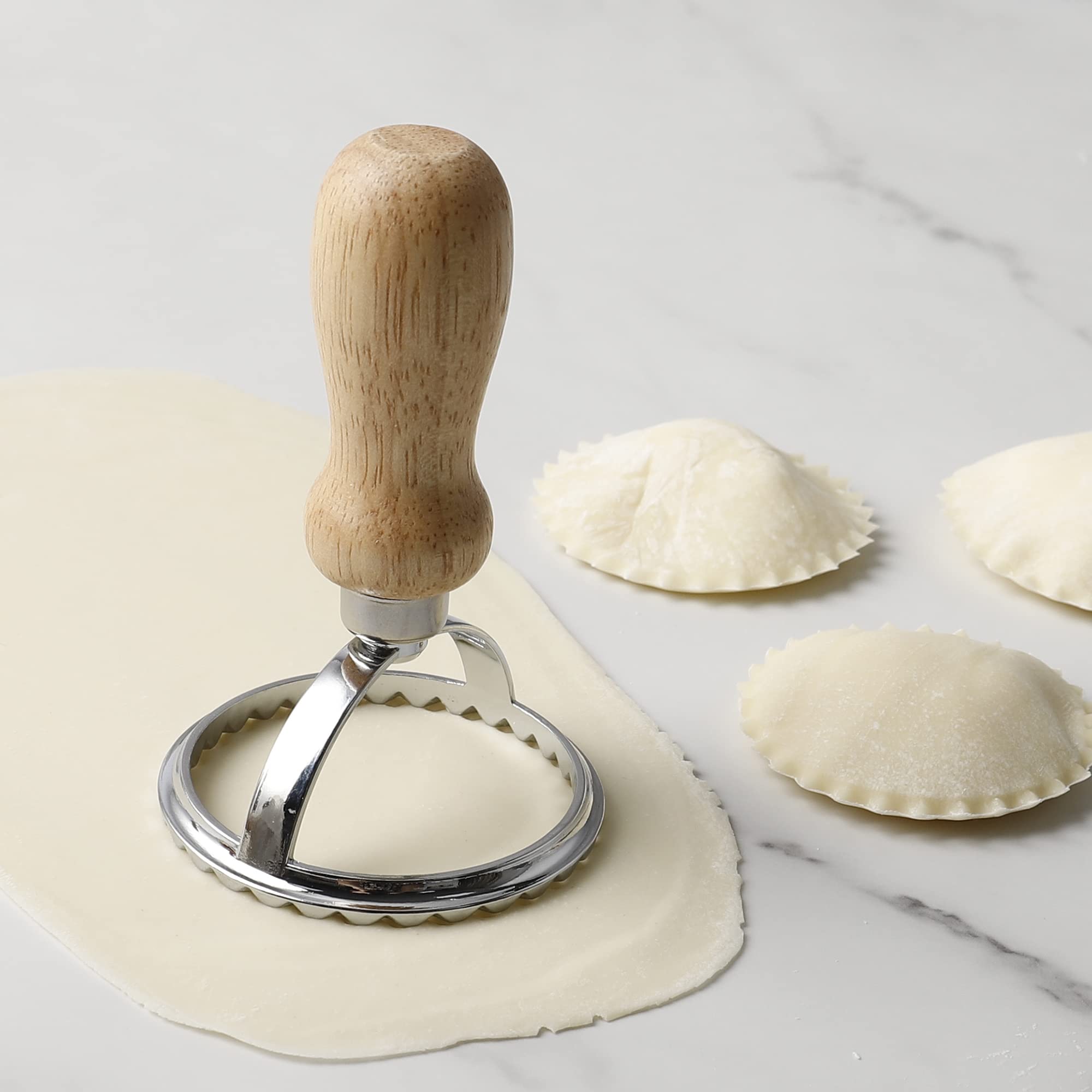 Ravioli Cutter Stamp Mold Set, 7 Pcs, 4 Inch, With Cutter And Wooden Rolling Pin (Regular Style)