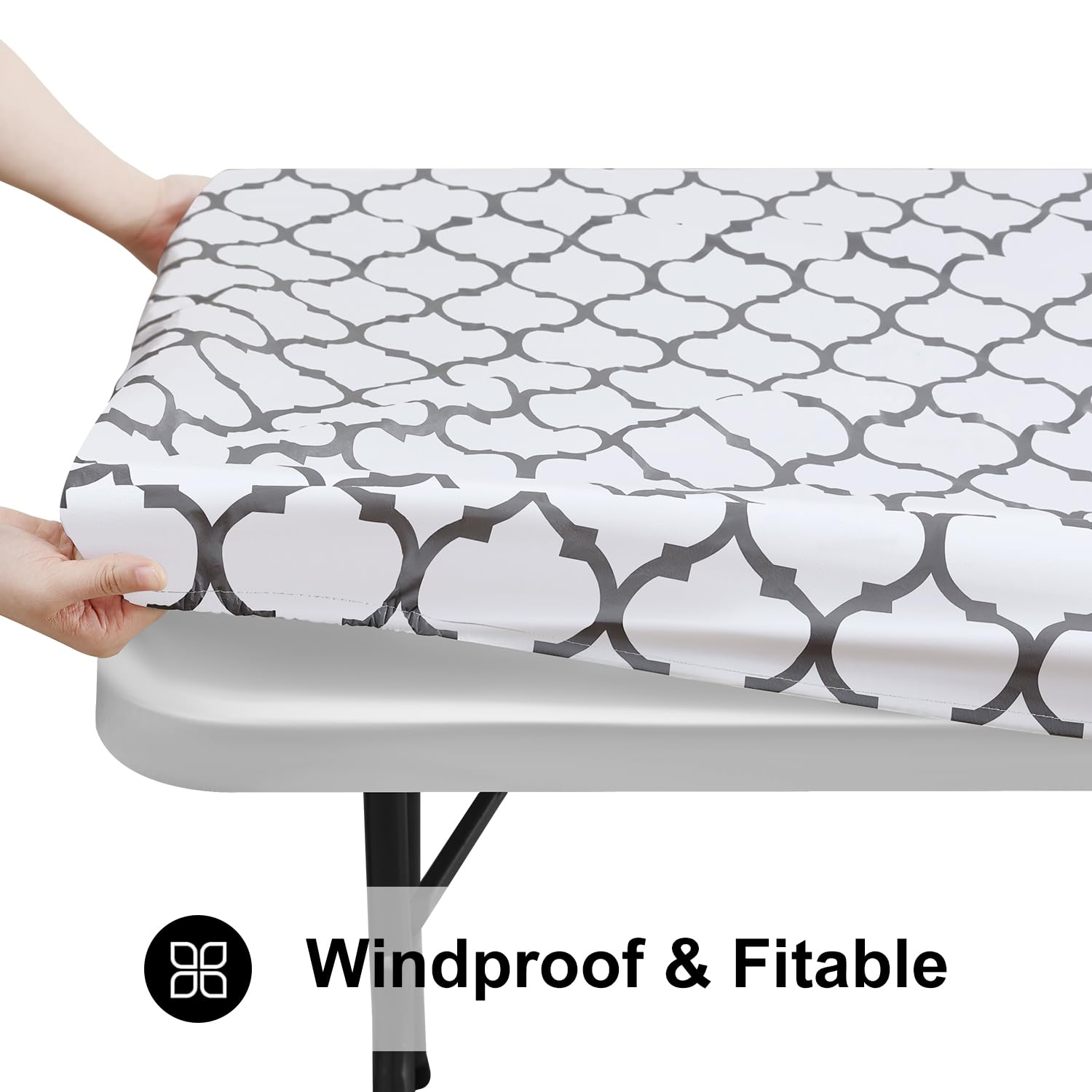 Smiry Rectangle Picnic Tablecloth, Waterproof Elastic Fitted Table Covers For 6 Foot Tables, Wipeable Flannel Backed Vinyl Table