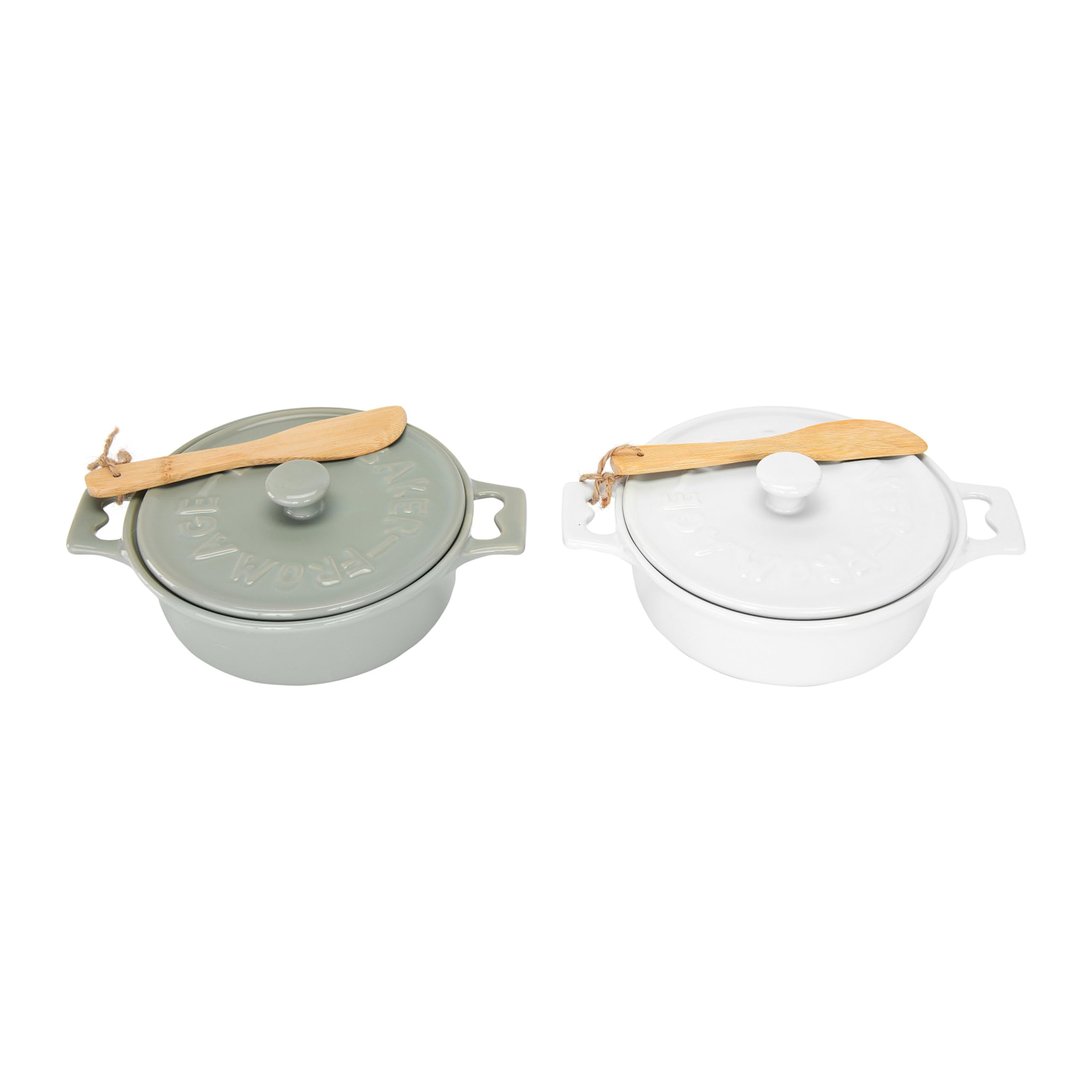 Creative Co-Op Brie Bakers With Lids & Wood Spreaders (Set Of 2 Colors)