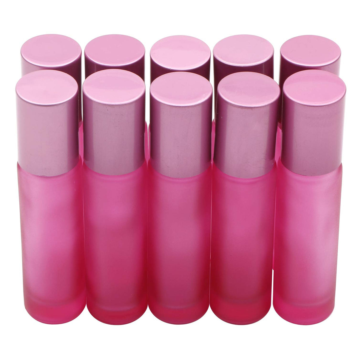 Kesell 10 Pack - 10Ml Refillable Frosted Glass Roller Bottles Vials With Stainless Steel Roller Ball And Aluminum Cap - Pink Col