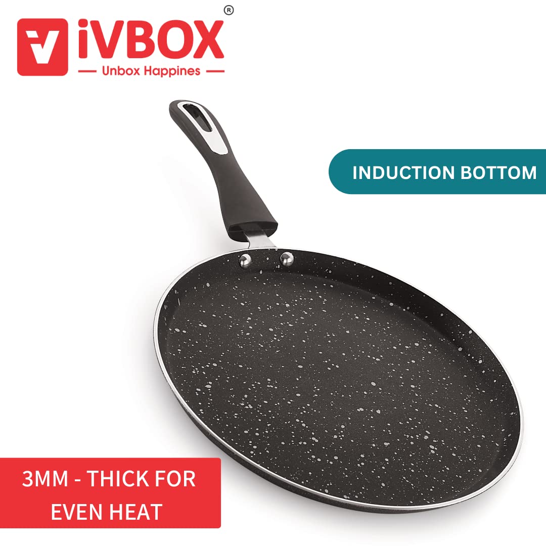 ivbox Omega-Pro Granite Dosa Tawa 3mm-Thick Non Stick (Induction and Gas Stove Compatible), 280 mm, Aluminium, Black