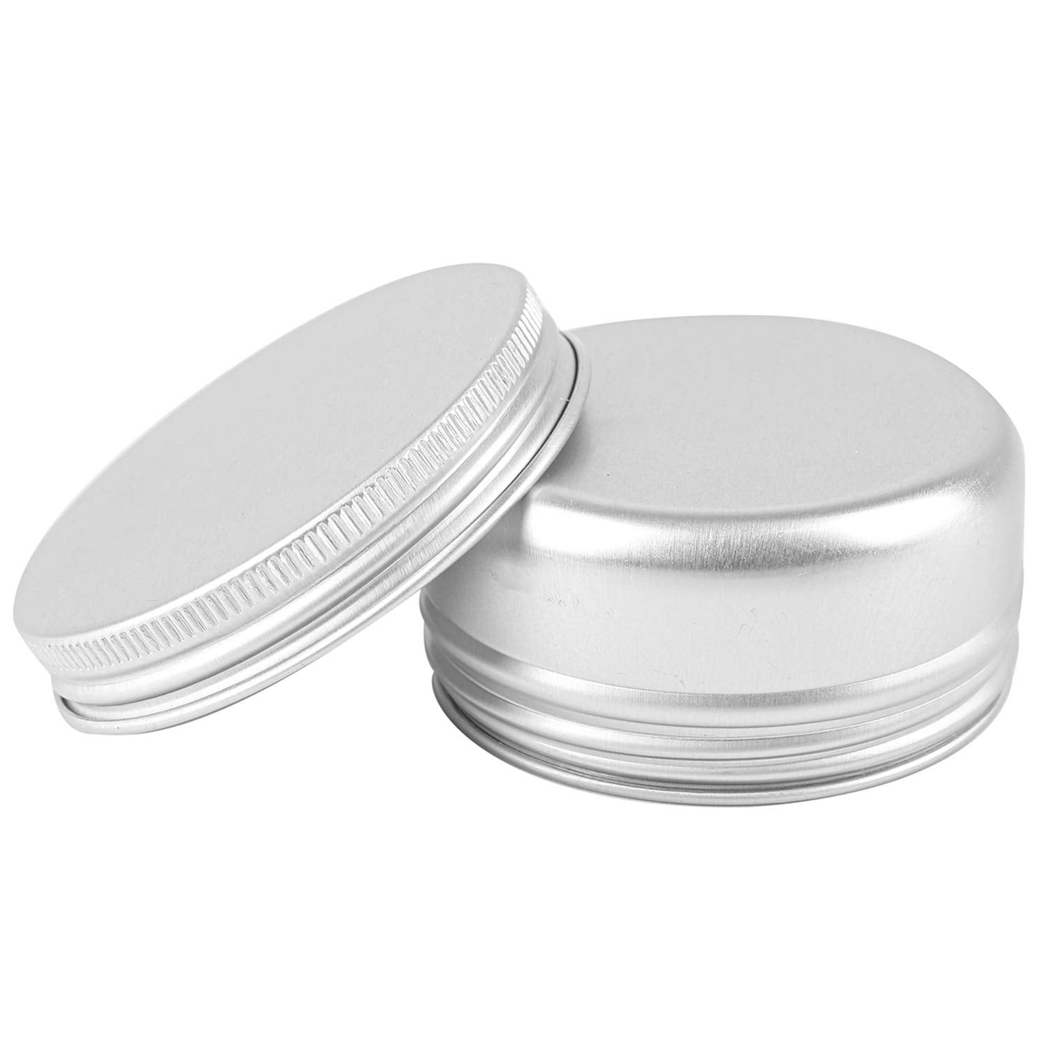 Foraineam 60 Pack 1.7 Oz / 50Ml Round Aluminum Lip Balm Tin Cans With Screw Top Lids - Silver Cosmetic Sample Containers - Metal